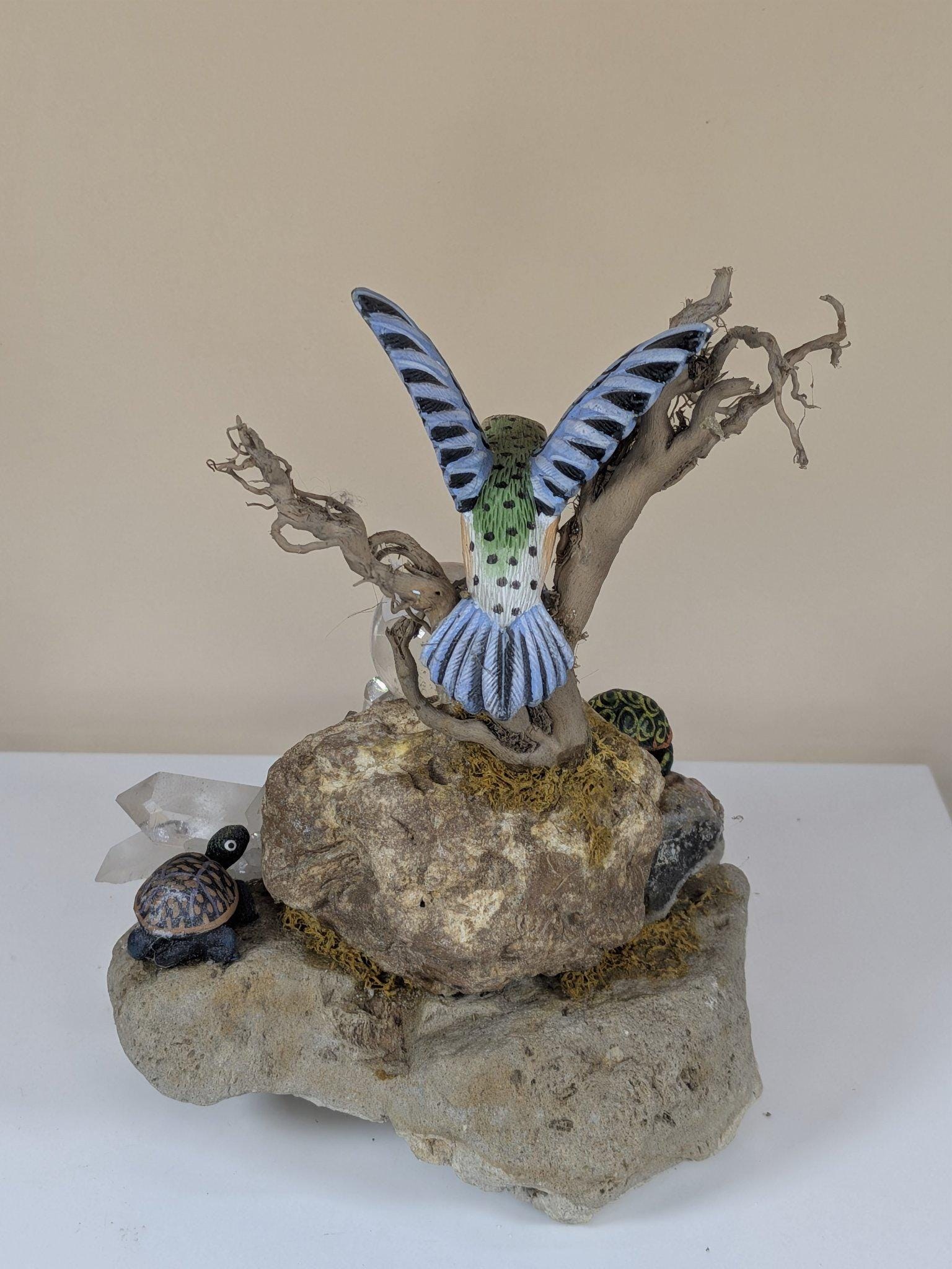 Vintage Handmade Crystal Garden Sculpture with Hummingbird Quartz Cluster Amethyst One of a Kind view 5