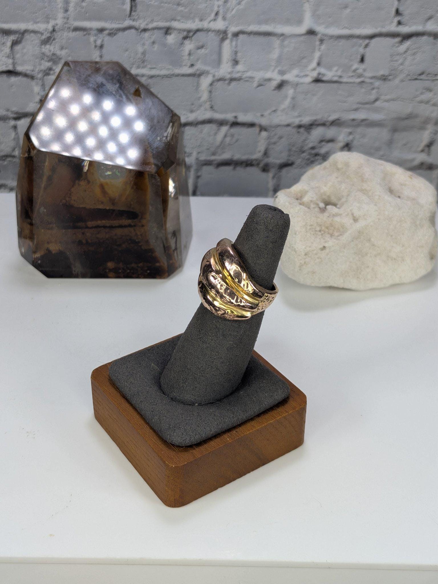Italian 14K Two-Tone Gold Wide Dome Ring Hammered Rose Yellow Gold Arezzo Size 6 view 4