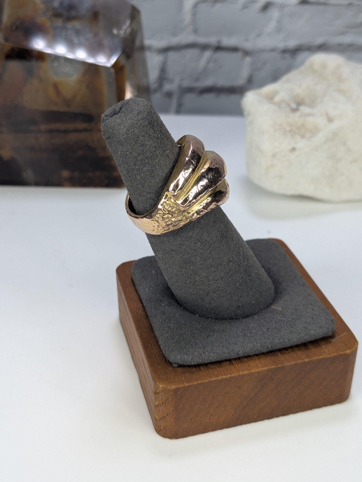 Italian 14K Two-Tone Gold Wide Dome Ring Hammered Rose Yellow Gold Arezzo Size 6 view 5