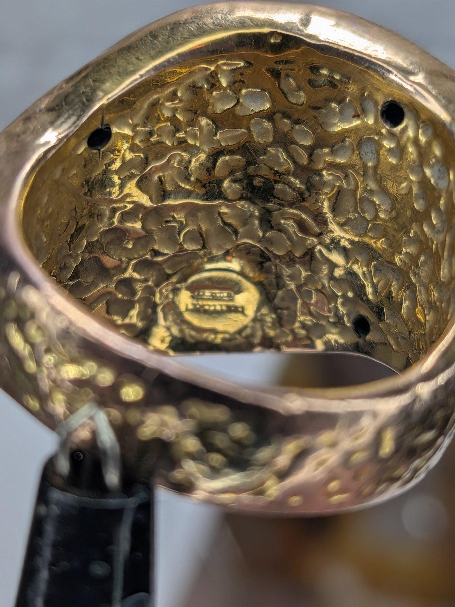 Italian 14K Two-Tone Gold Wide Dome Ring Hammered Rose Yellow Gold Arezzo Size 6 view 8