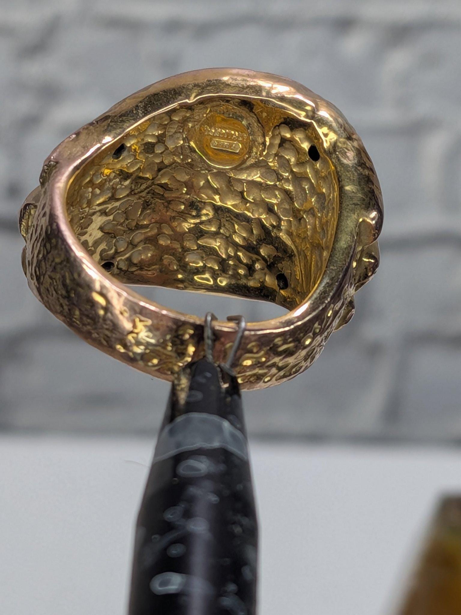 Italian 14K Two-Tone Gold Wide Dome Ring Hammered Rose Yellow Gold Arezzo Size 6 view 9