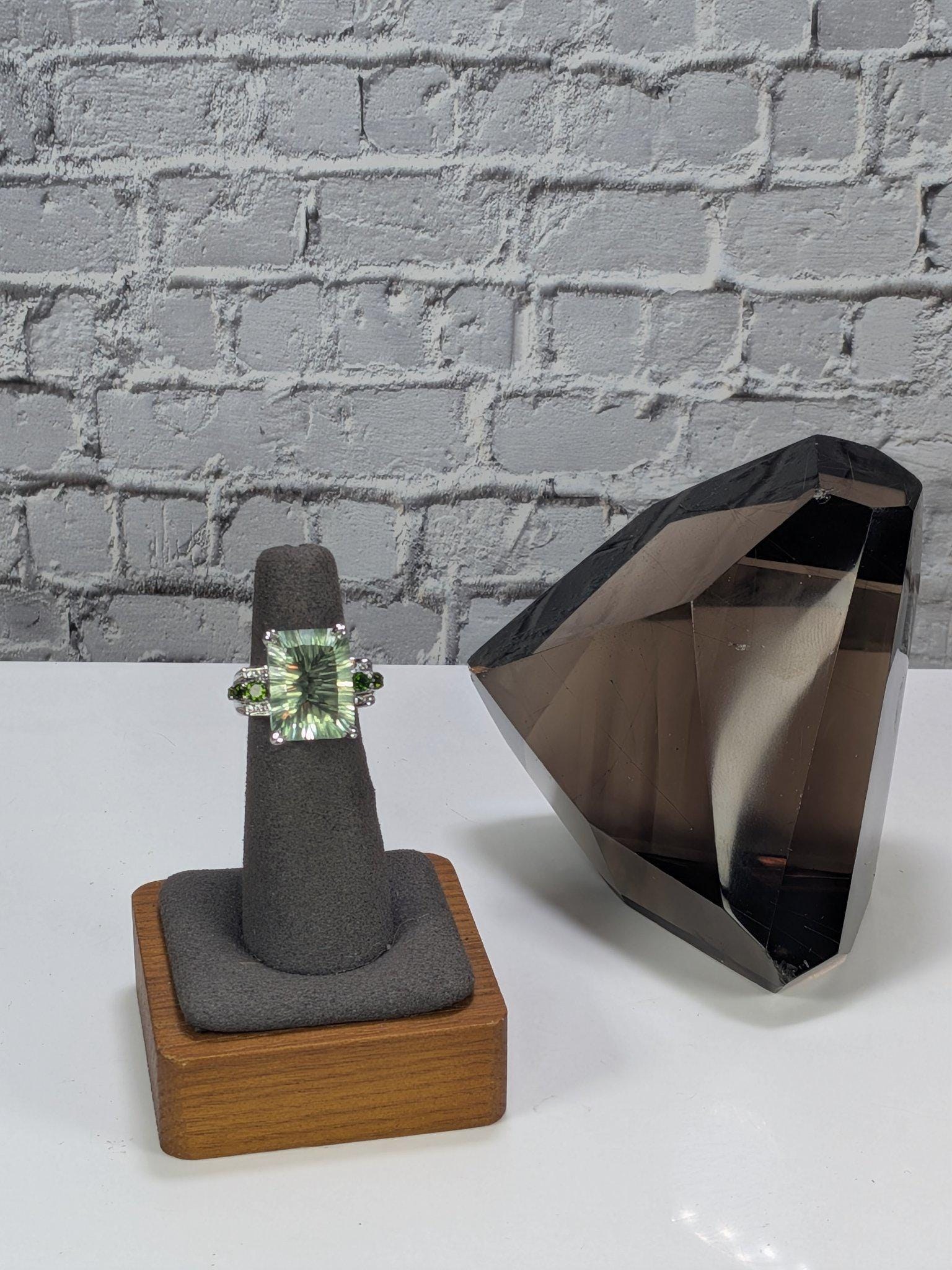 JTV Estate Green Amethyst Cocktail Ring Sterling Silver Rhodium Plated Chrome Diopside Statement Never Worn