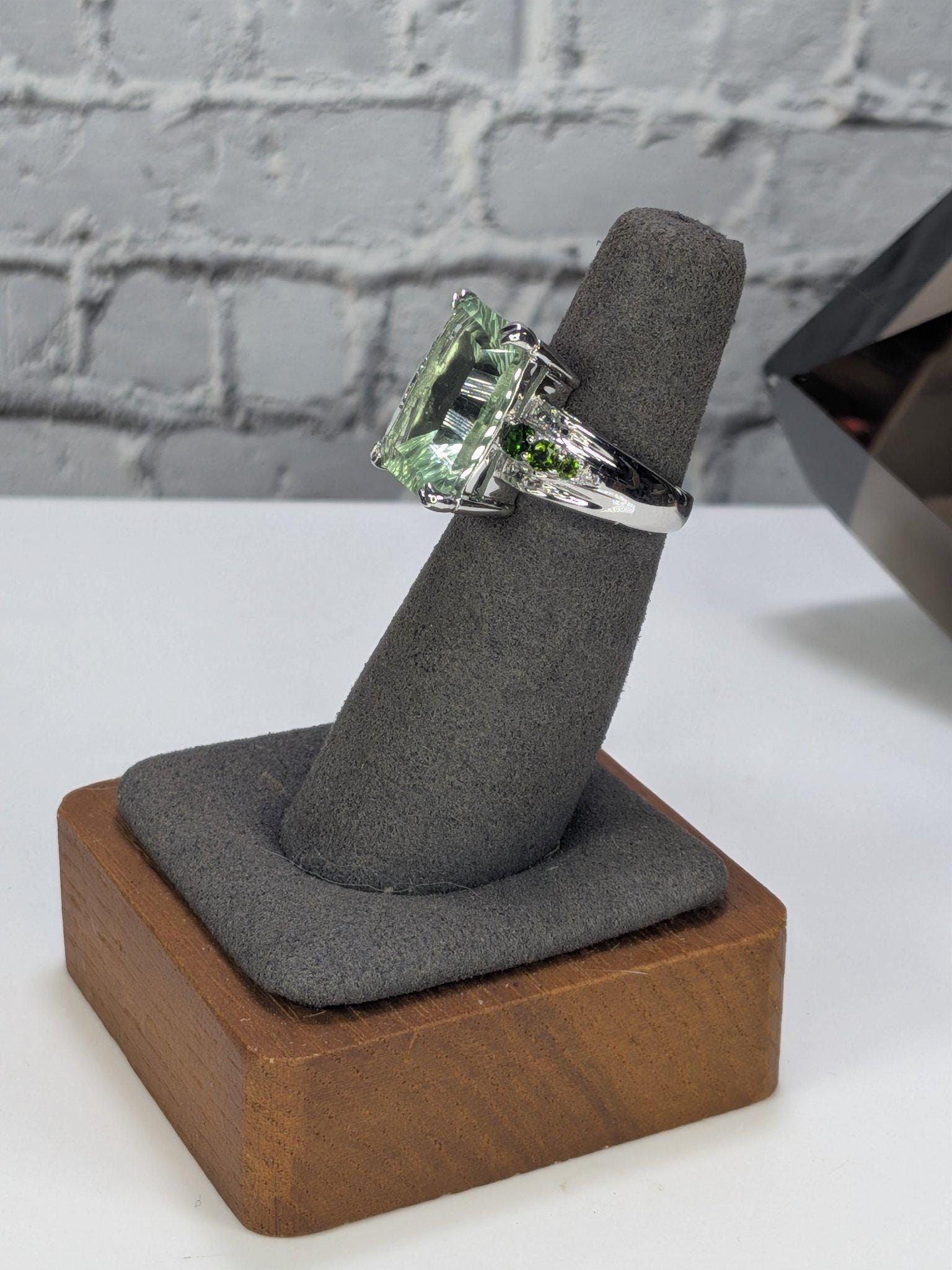 JTV Estate Green Amethyst Cocktail Ring Sterling Silver Rhodium Plated Chrome Diopside Statement Never Worn view 12