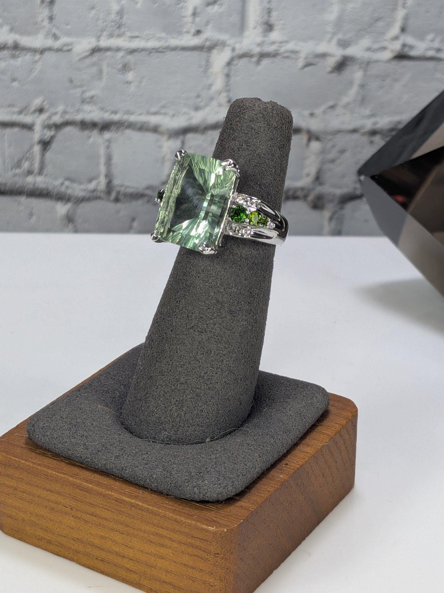 JTV Estate Green Amethyst Cocktail Ring Sterling Silver Rhodium Plated Chrome Diopside Statement Never Worn view 13