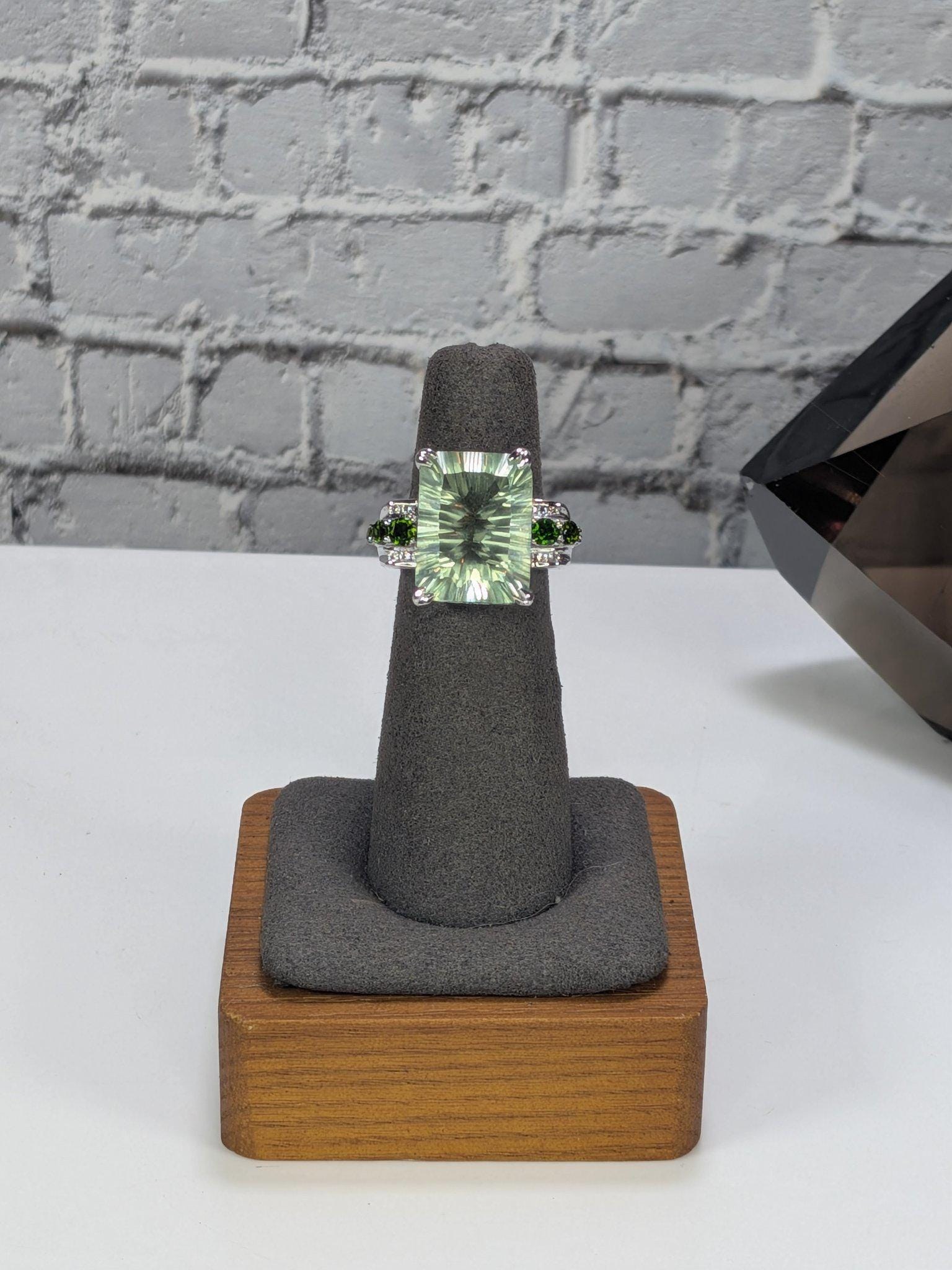 JTV Estate Green Amethyst Cocktail Ring Sterling Silver Rhodium Plated Chrome Diopside Statement Never Worn view 14