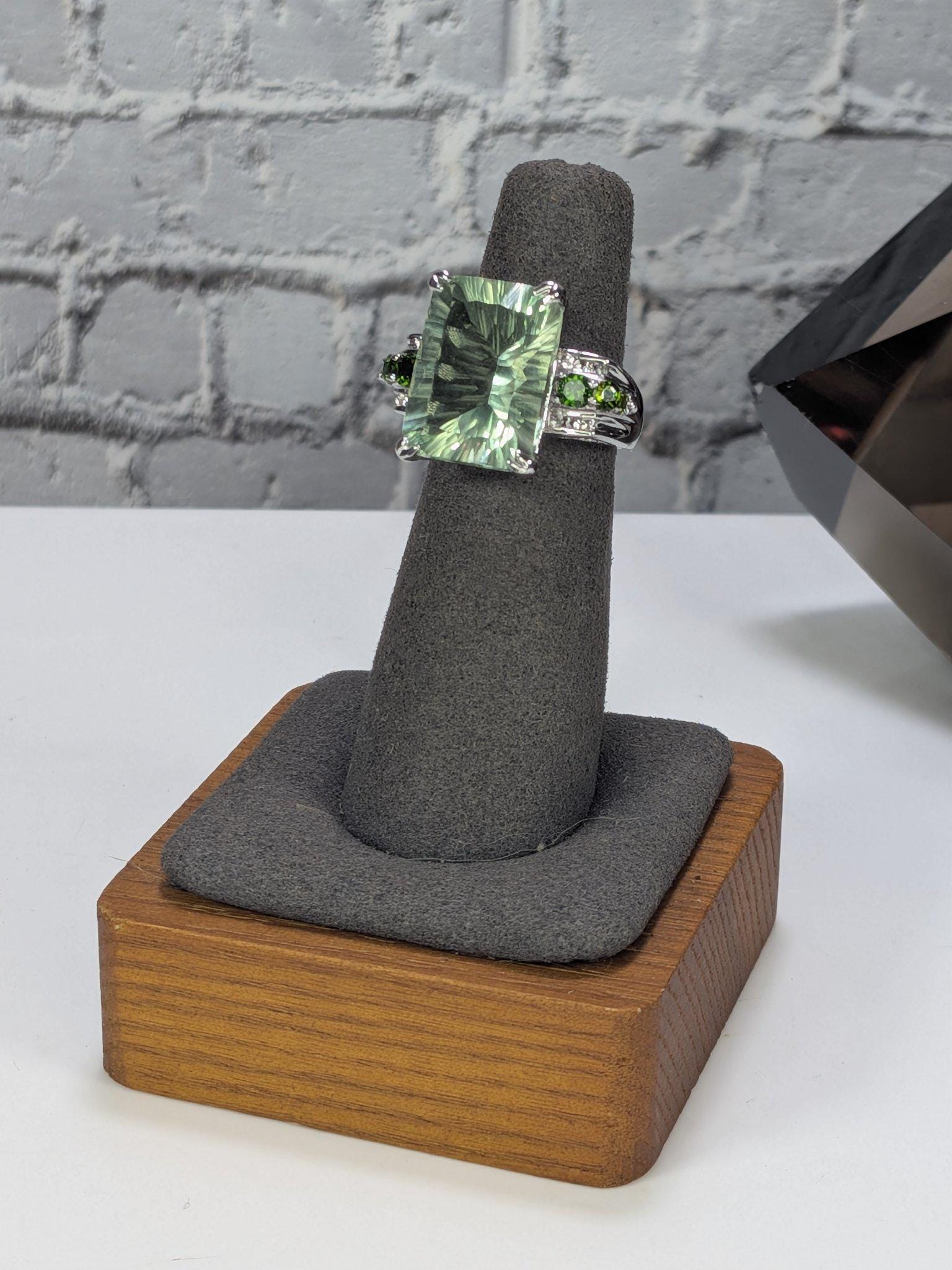 JTV Estate Green Amethyst Cocktail Ring Sterling Silver Rhodium Plated Chrome Diopside Statement Never Worn view 3
