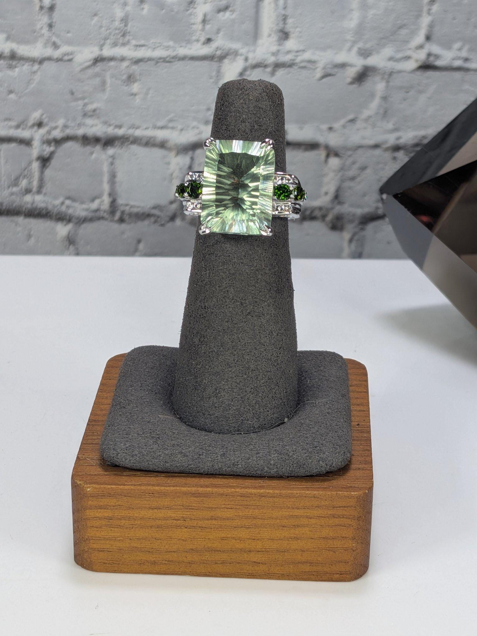 JTV Estate Green Amethyst Cocktail Ring Sterling Silver Rhodium Plated Chrome Diopside Statement Never Worn view 4