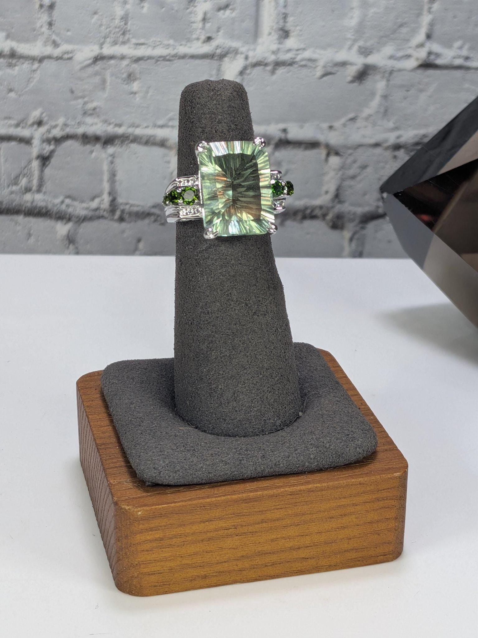 JTV Estate Green Amethyst Cocktail Ring Sterling Silver Rhodium Plated Chrome Diopside Statement Never Worn view 5