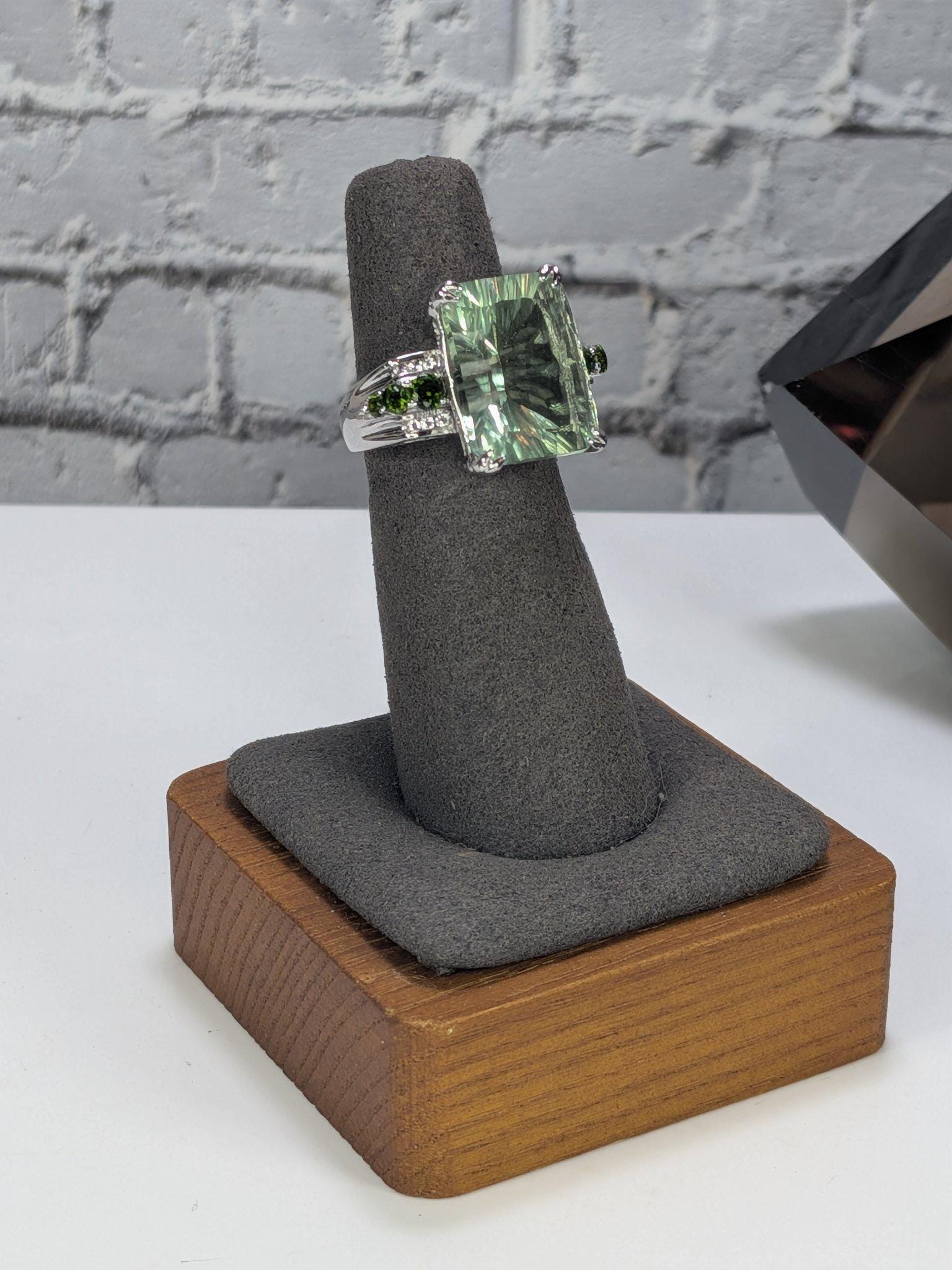 JTV Estate Green Amethyst Cocktail Ring Sterling Silver Rhodium Plated Chrome Diopside Statement Never Worn view 6