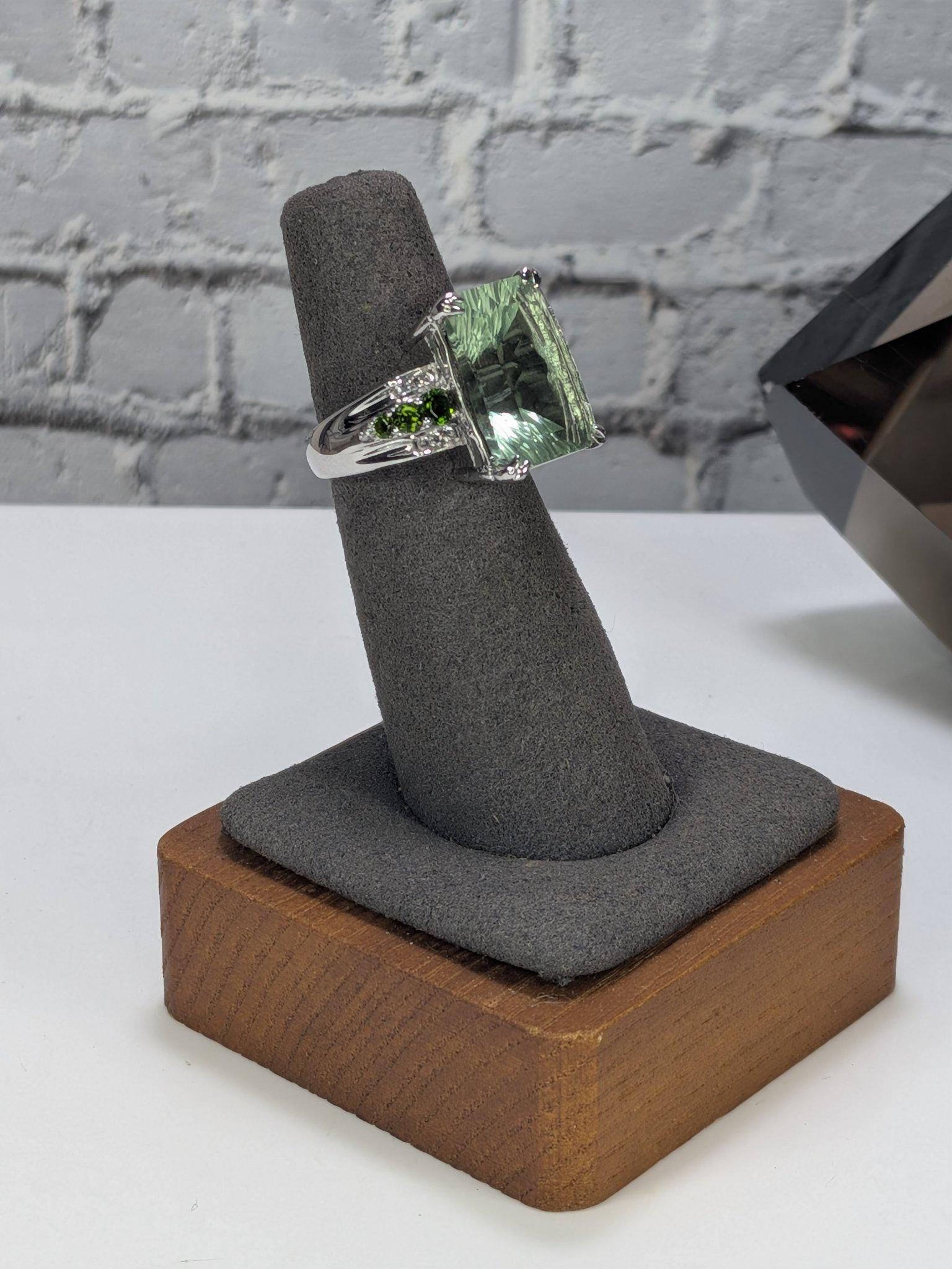 JTV Estate Green Amethyst Cocktail Ring Sterling Silver Rhodium Plated Chrome Diopside Statement Never Worn view 7