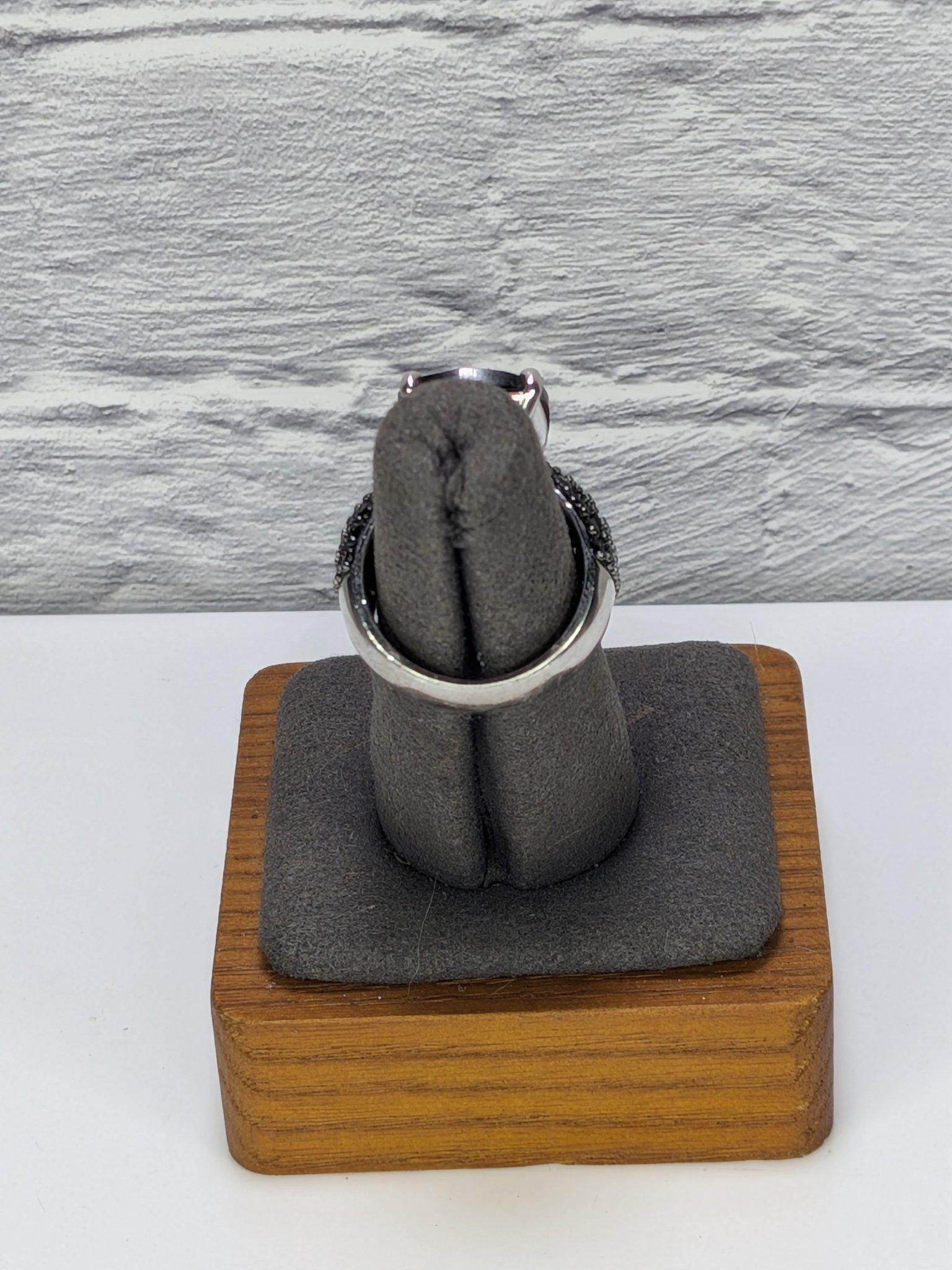 JTV Estate Black Spinel Cocktail Ring Sterling Silver Rhodium Plated Pave Statement view 4