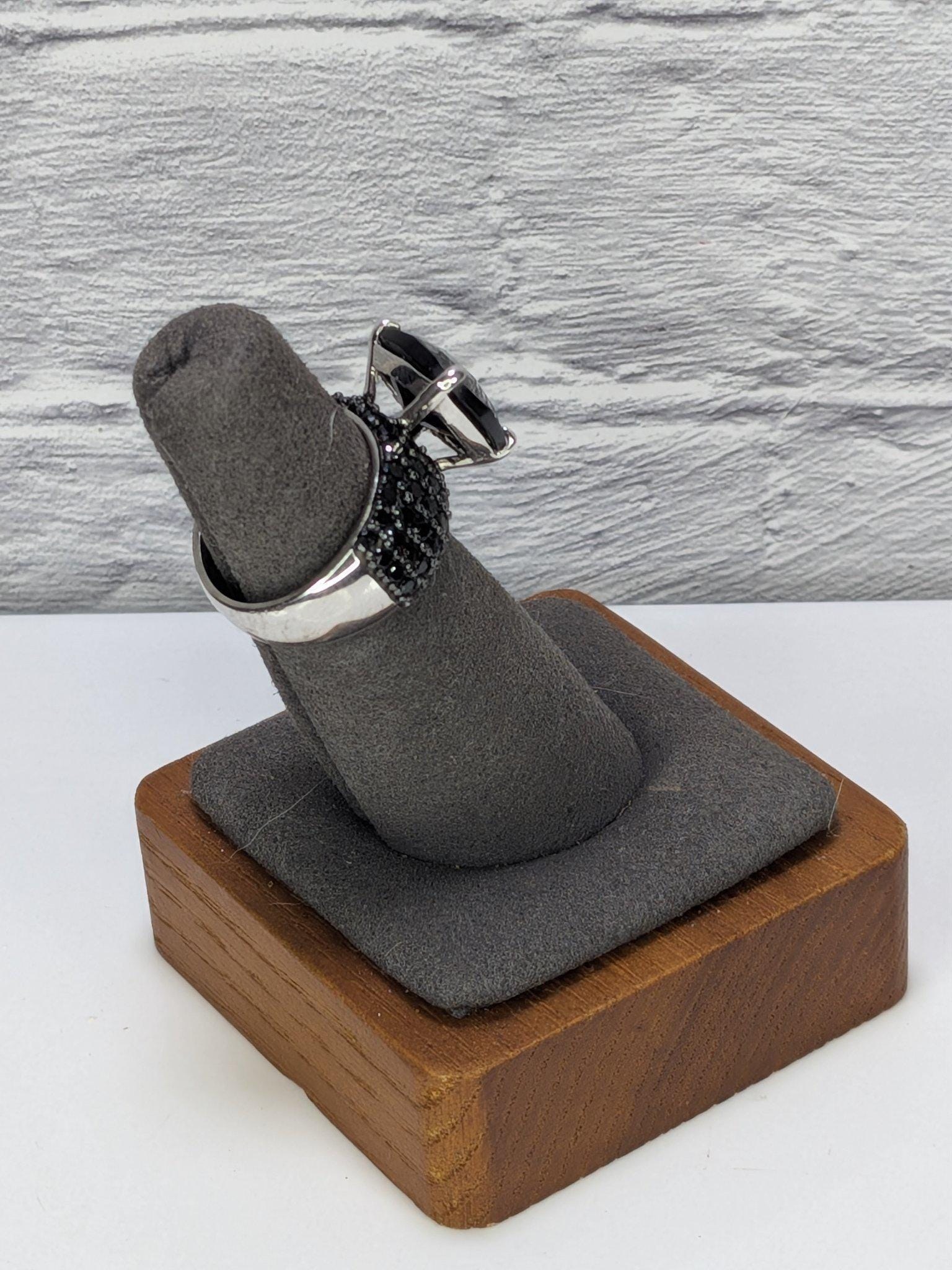 JTV Estate Black Spinel Cocktail Ring Sterling Silver Rhodium Plated Pave Statement view 5