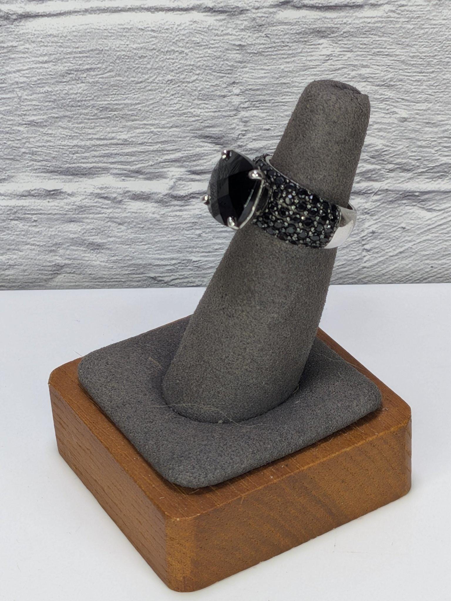 JTV Estate Black Spinel Cocktail Ring Sterling Silver Rhodium Plated Pave Statement view 7