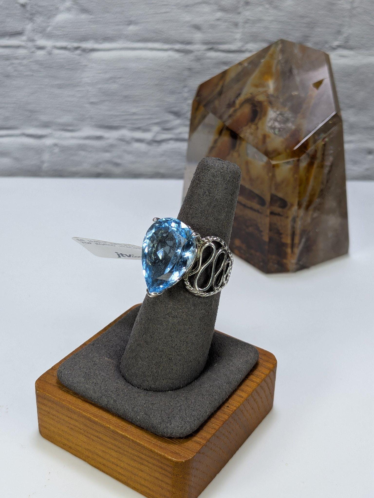 JTV Estate 16Ct Pear Blue Topaz Ring Sterling Silver Rhodium Plated Size 8 Original Tag view 5