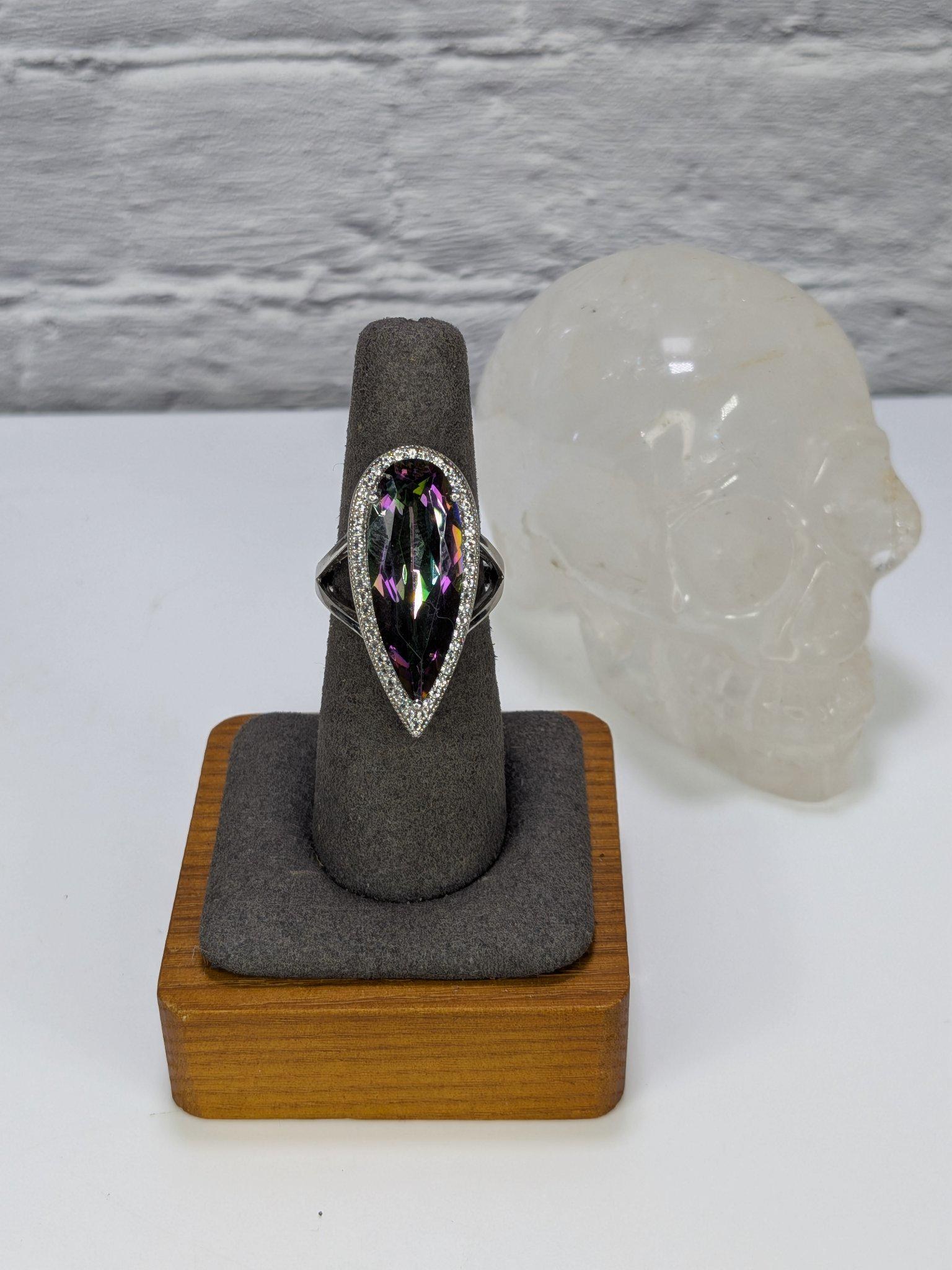 JTV Estate Mystic Topaz Marquise Halo Ring Sterling Silver Rhodium Plated Size 8