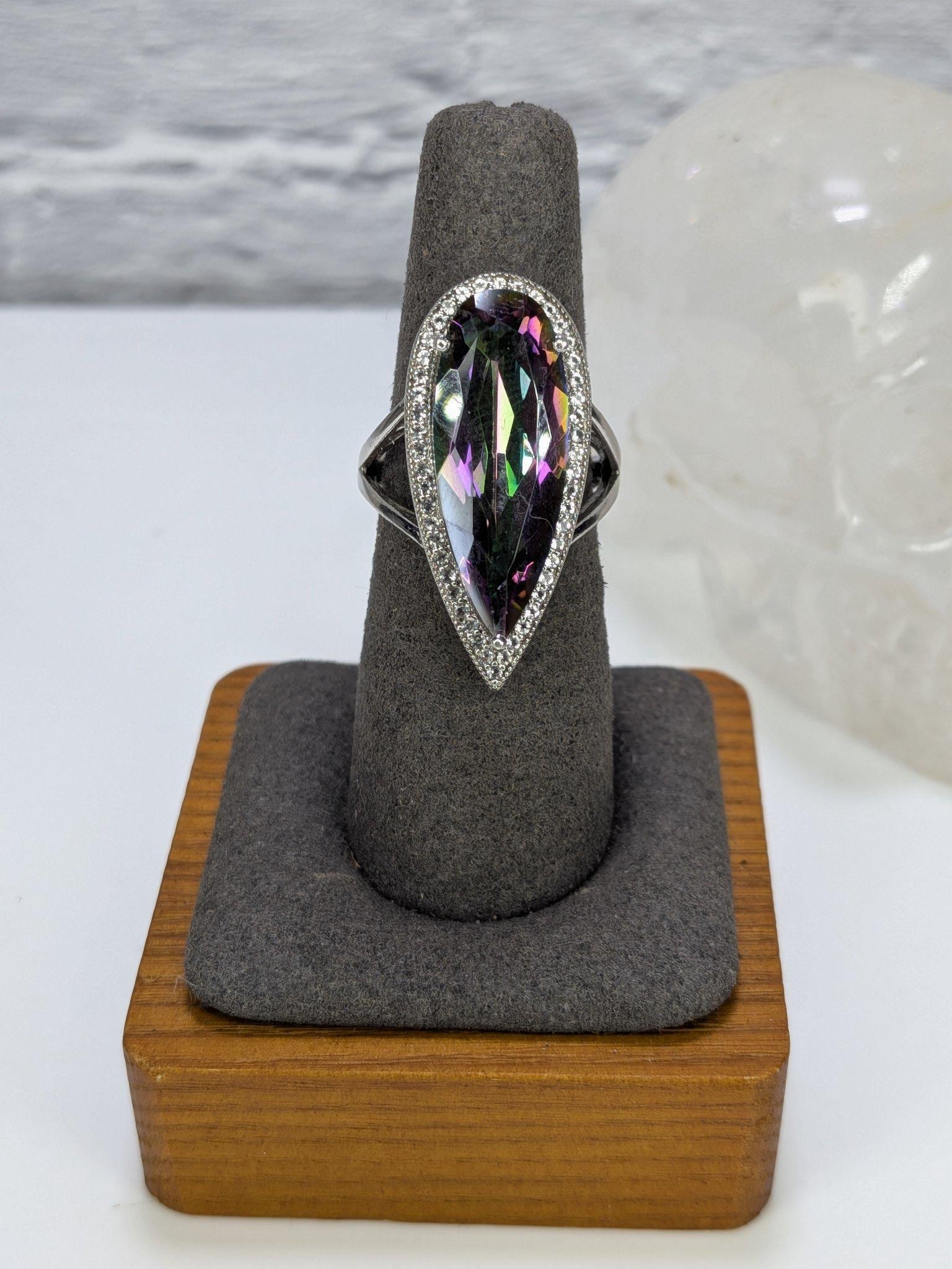 JTV Estate Mystic Topaz Marquise Halo Ring Sterling Silver Rhodium Plated Size 8 view 2