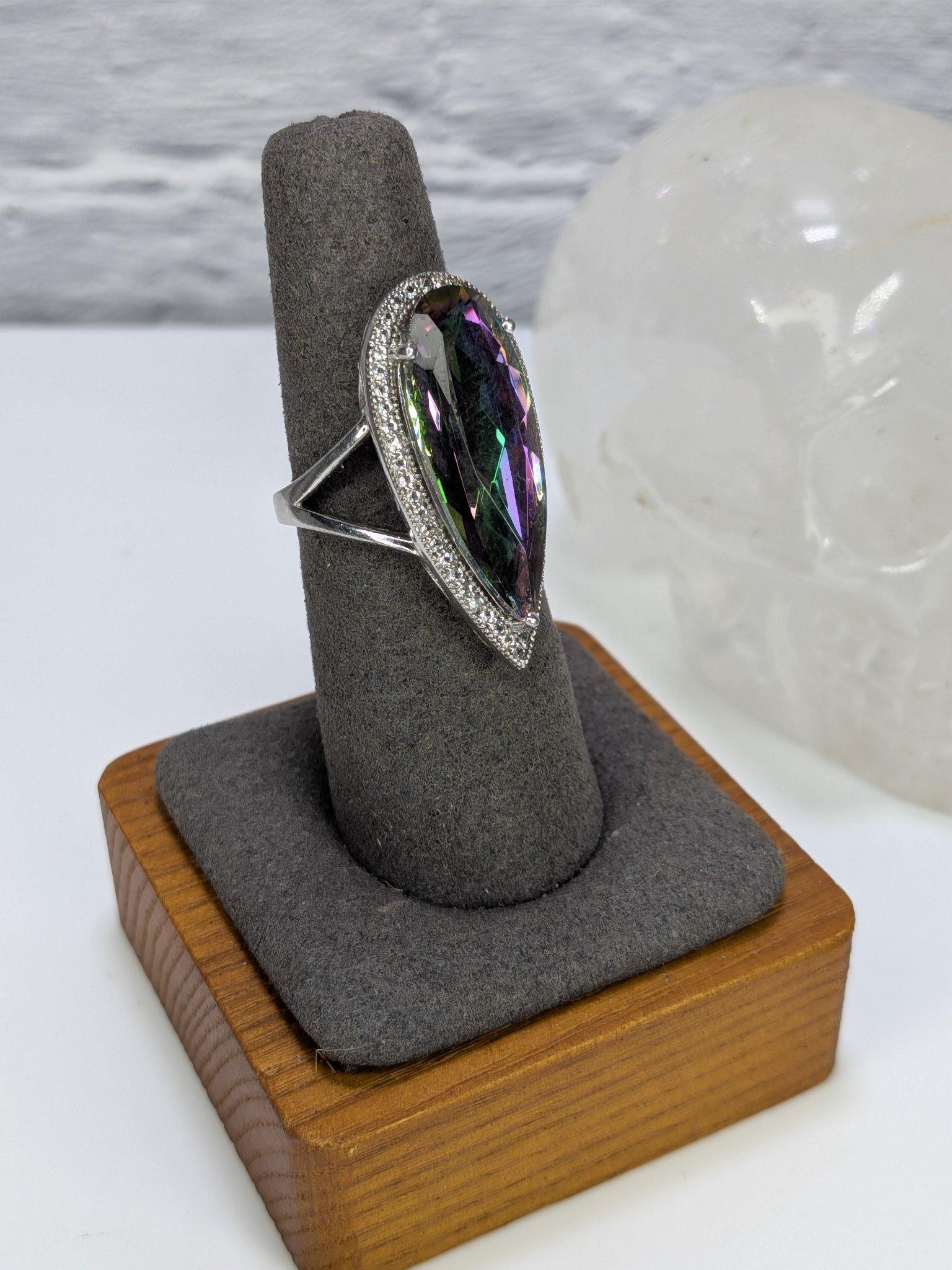 JTV Estate Mystic Topaz Marquise Halo Ring Sterling Silver Rhodium Plated Size 8 view 3
