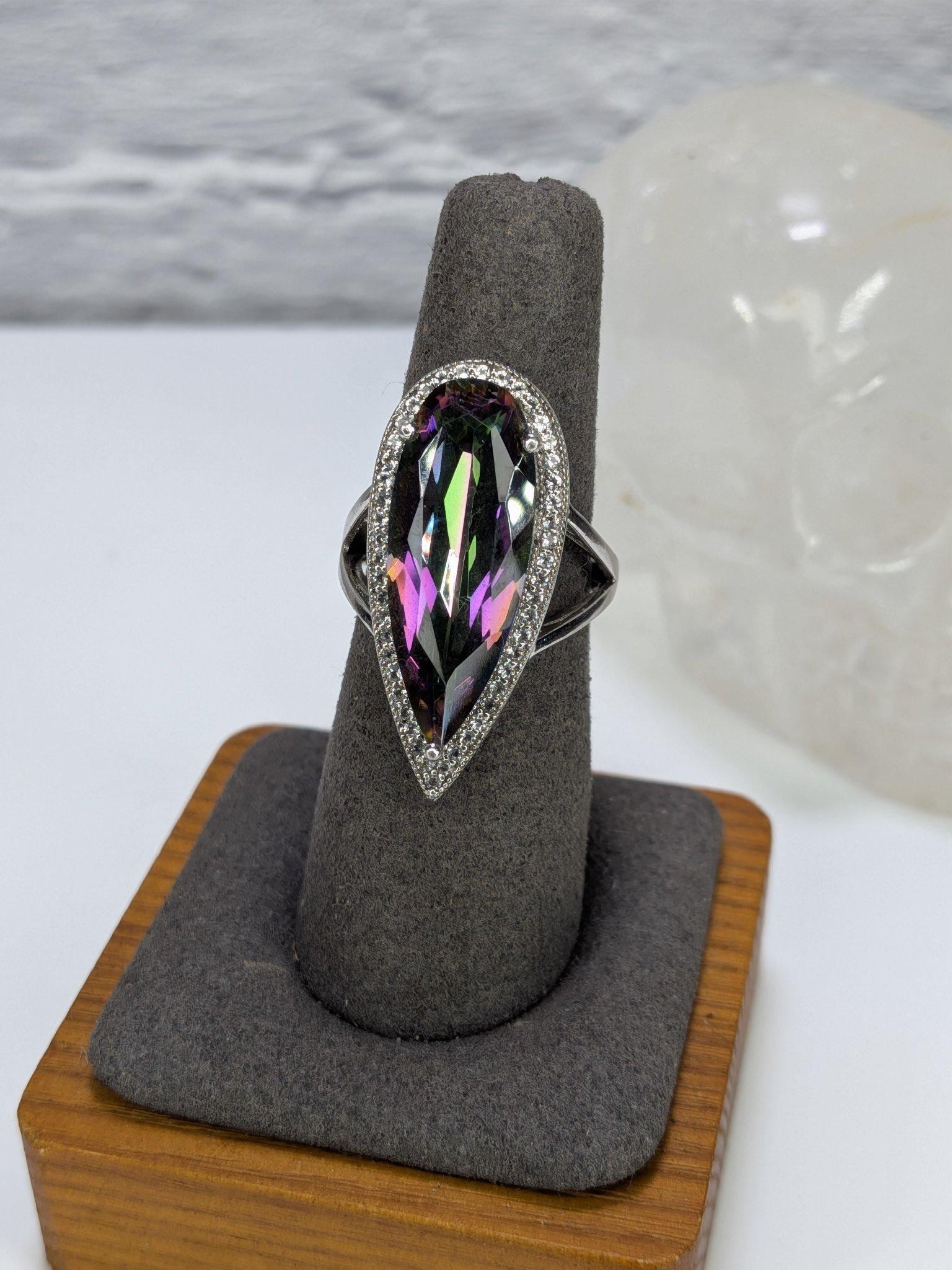 JTV Estate Mystic Topaz Marquise Halo Ring Sterling Silver Rhodium Plated Size 8 view 5