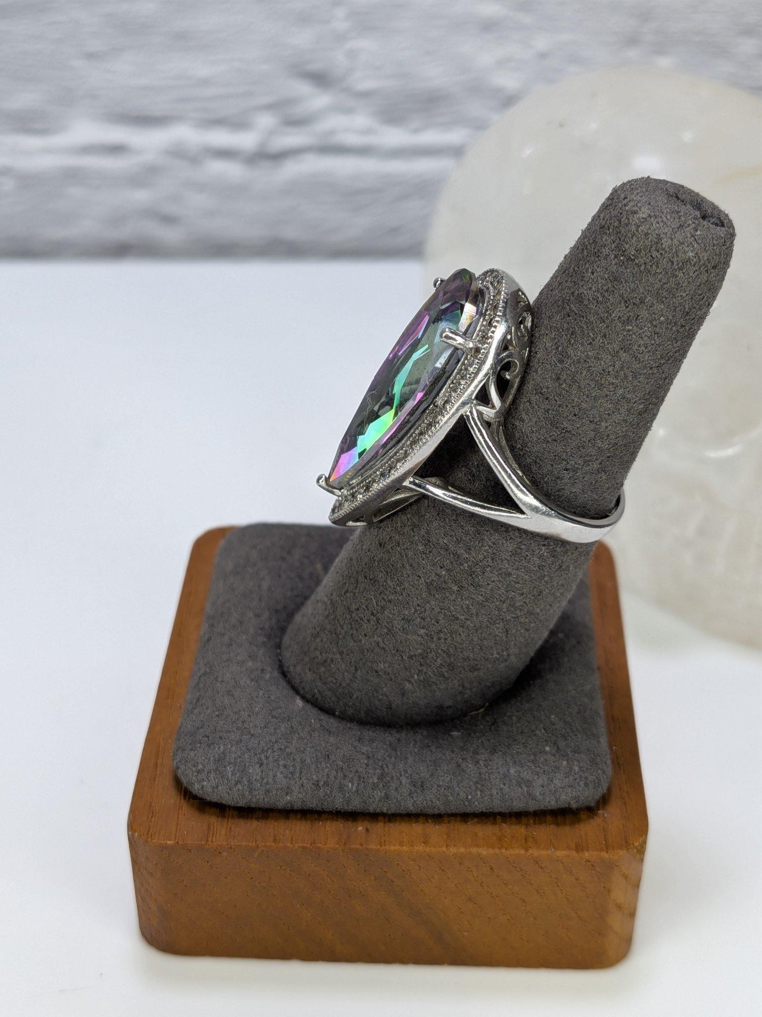 JTV Estate Mystic Topaz Marquise Halo Ring Sterling Silver Rhodium Plated Size 8 view 6