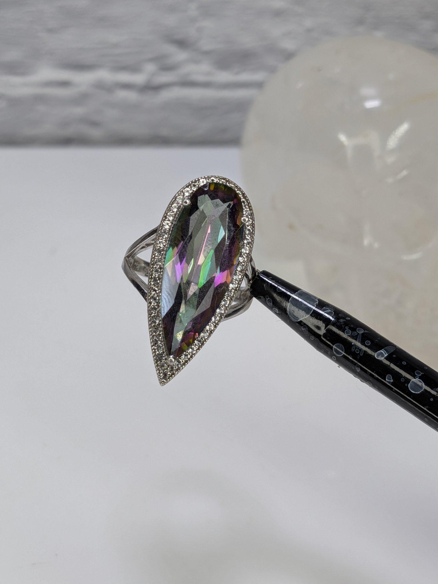 JTV Estate Mystic Topaz Marquise Halo Ring Sterling Silver Rhodium Plated Size 8 view 7