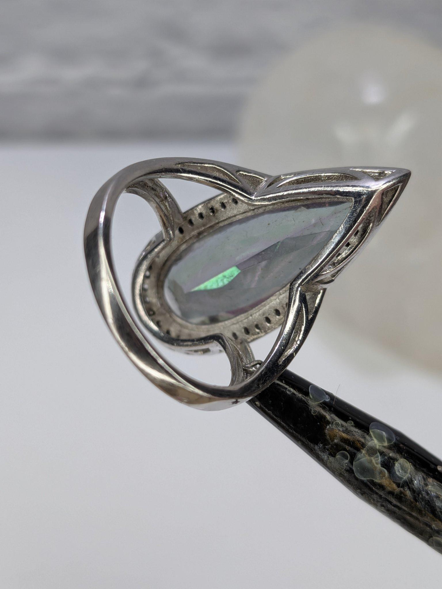 JTV Estate Mystic Topaz Marquise Halo Ring Sterling Silver Rhodium Plated Size 8 view 8