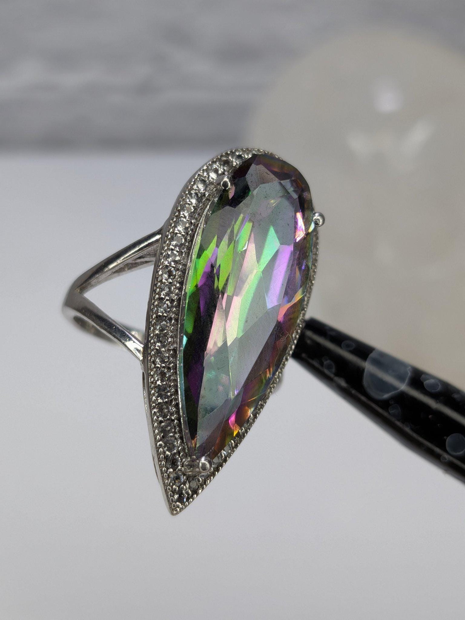 JTV Estate Mystic Topaz Marquise Halo Ring Sterling Silver Rhodium Plated Size 8 view 9