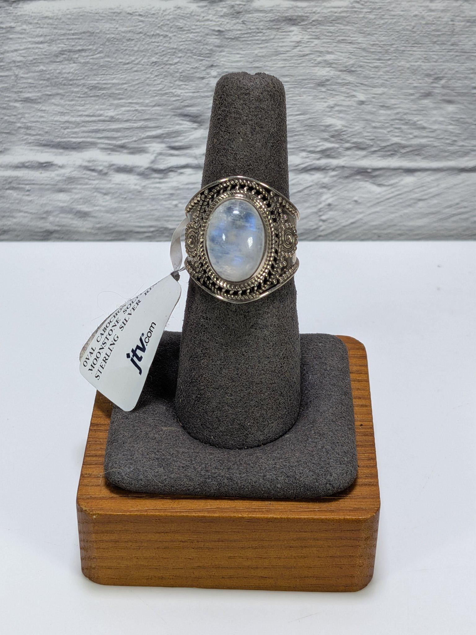 JTV Estate Rainbow Moonstone Solitaire Ring Sterling Silver Size 6 Original Tag