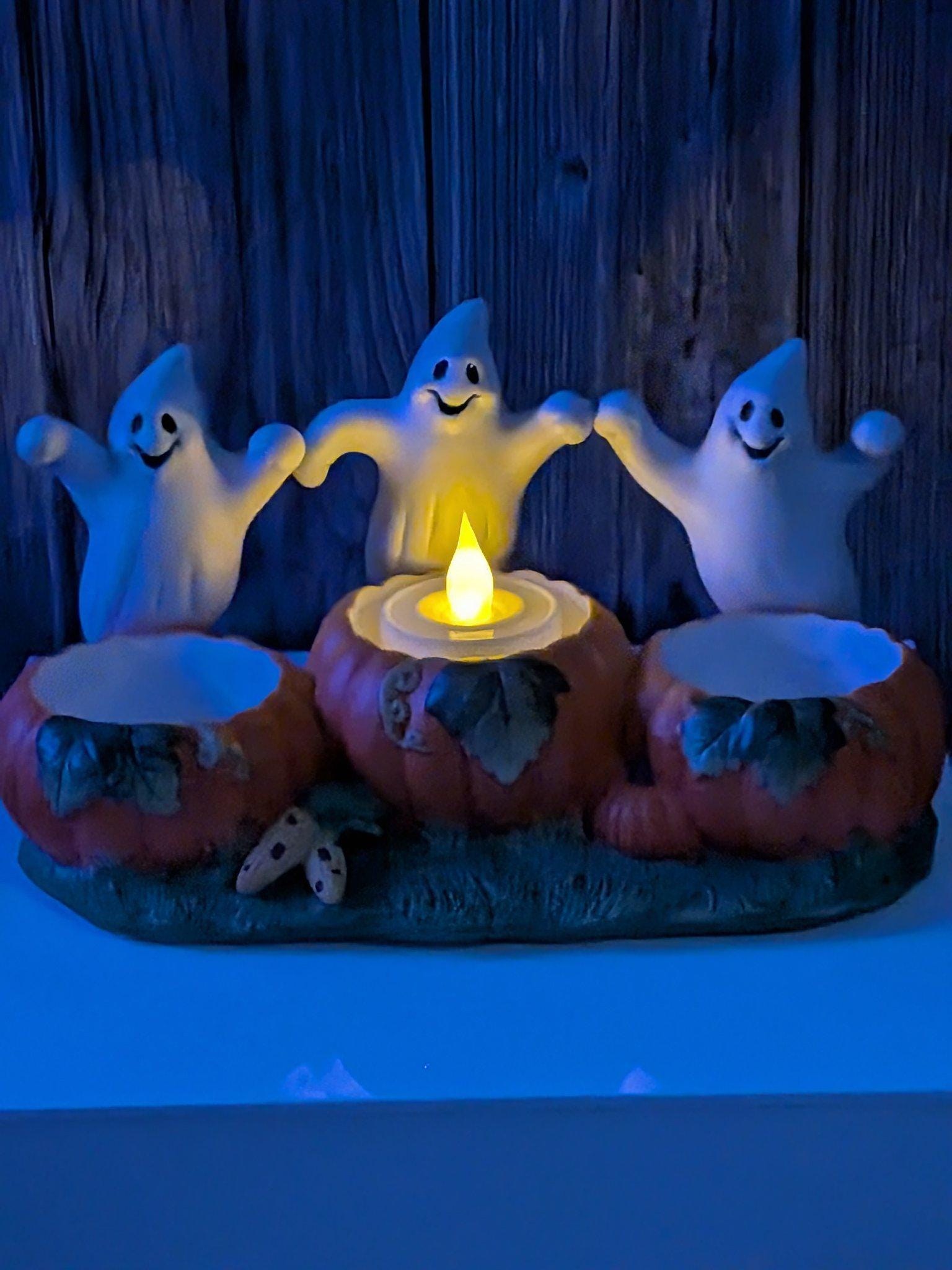 PartyLite P7262 Ghost Trio Tealight Holder Vintage Halloween Pumpkins Ceramic Retired Fall Decor view 7
