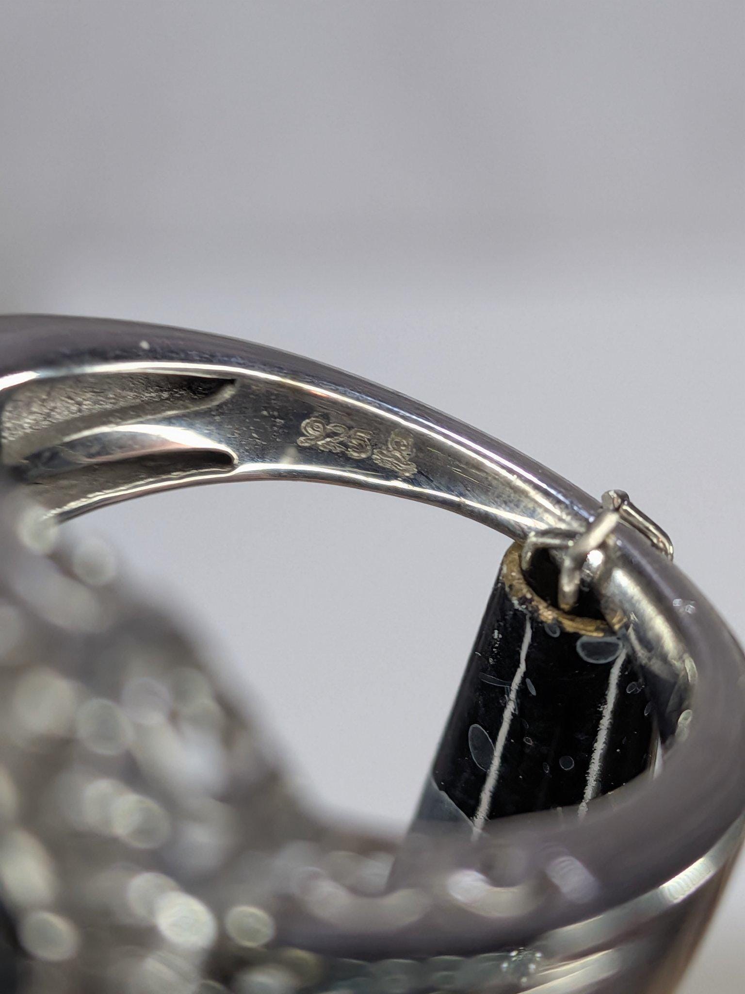 Art Deco Style Sterling Silver Blue And White REAL Diamond Octagon Cocktail Ring 925 view 7