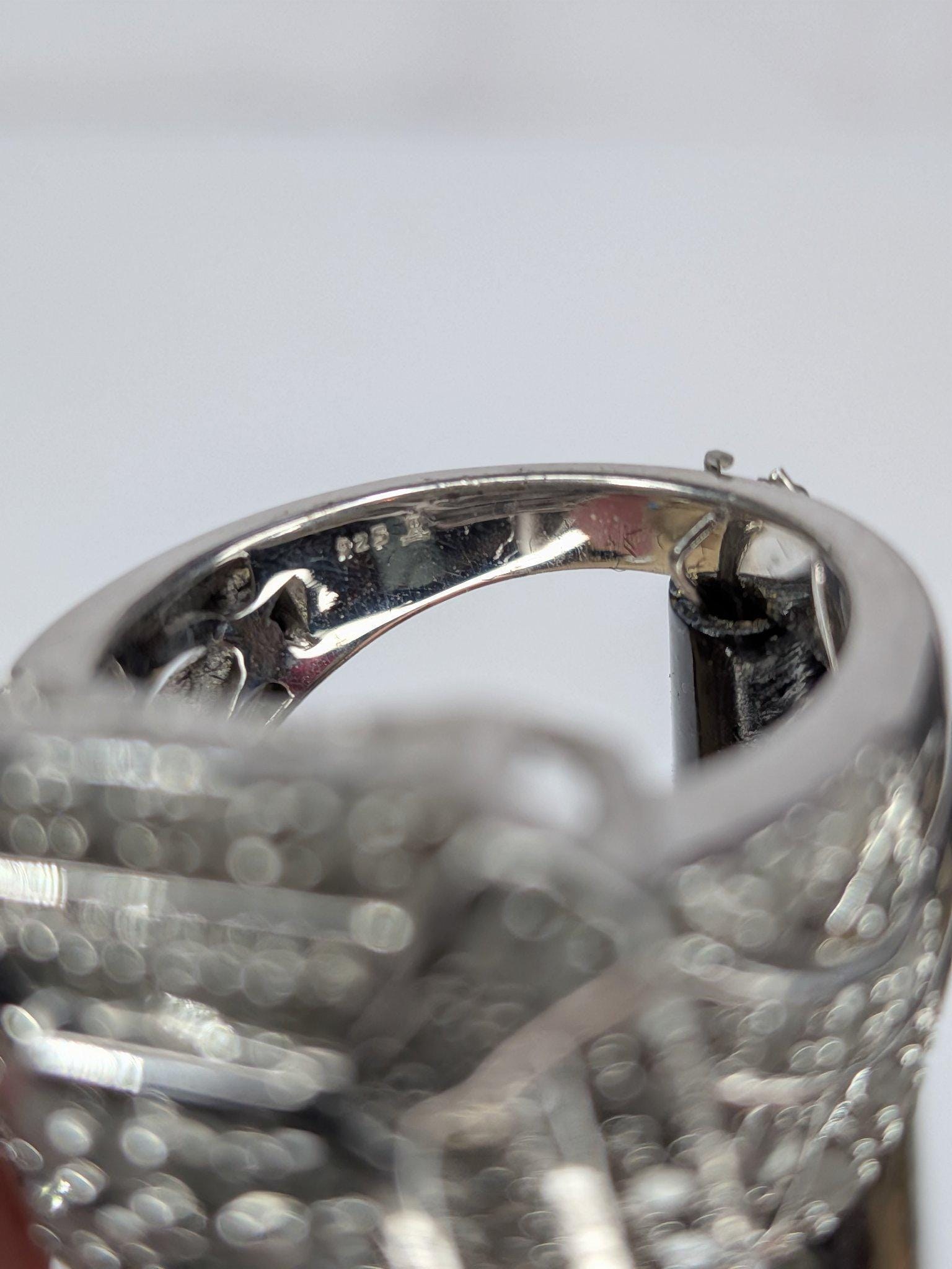 Art Deco Style Estate Sterling Silver White Diamond Baguette Cluster Cocktail Ring 925 view 4