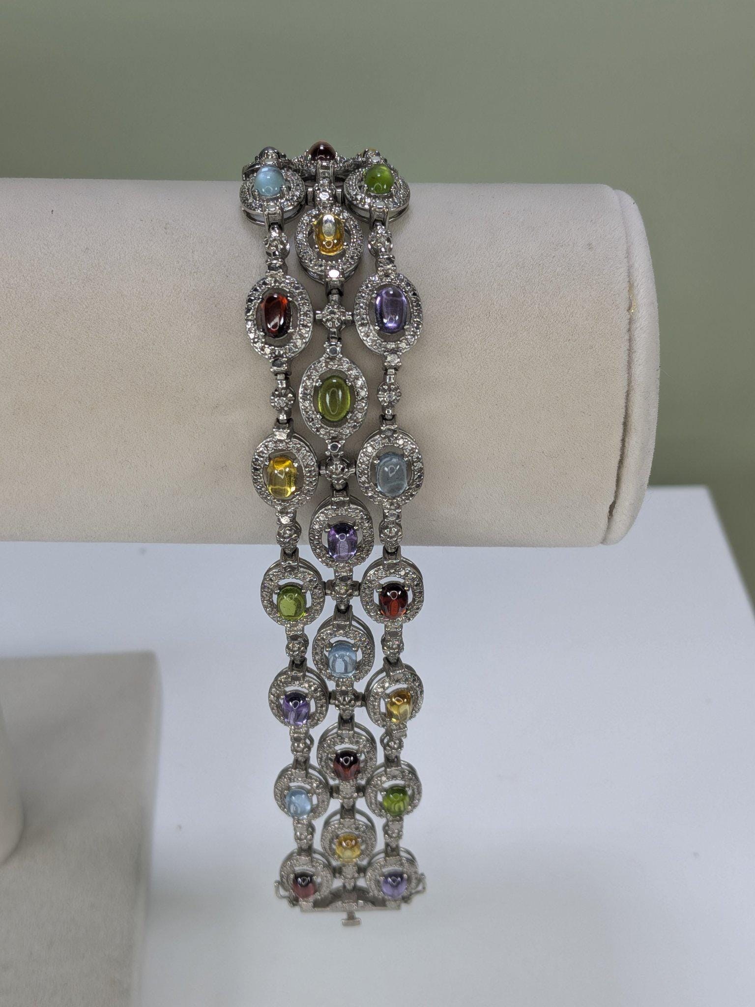 Vintage Estate Ross-Simons Sterling Silver Multi Gemstone Rainbow Bracelet