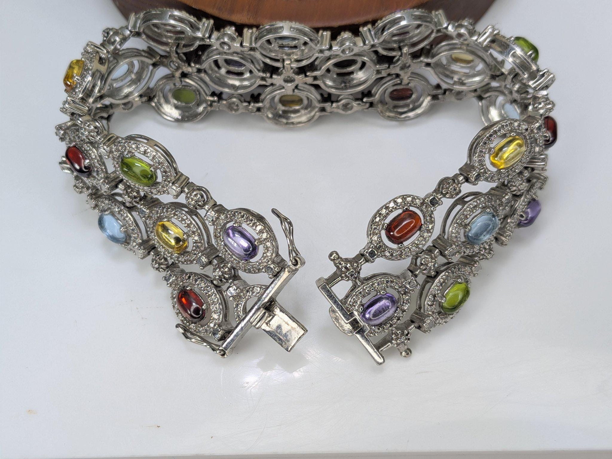Vintage Estate Ross-Simons Sterling Silver Multi Gemstone Rainbow Bracelet view 2