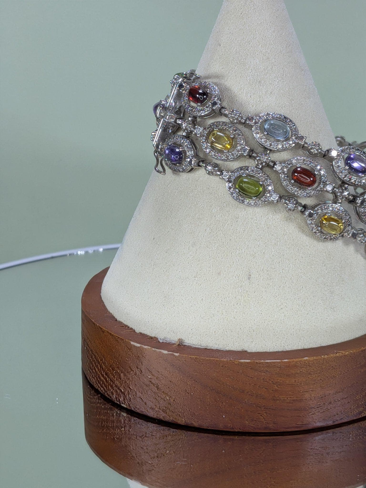 Vintage Estate Ross-Simons Sterling Silver Multi Gemstone Rainbow Bracelet view 3
