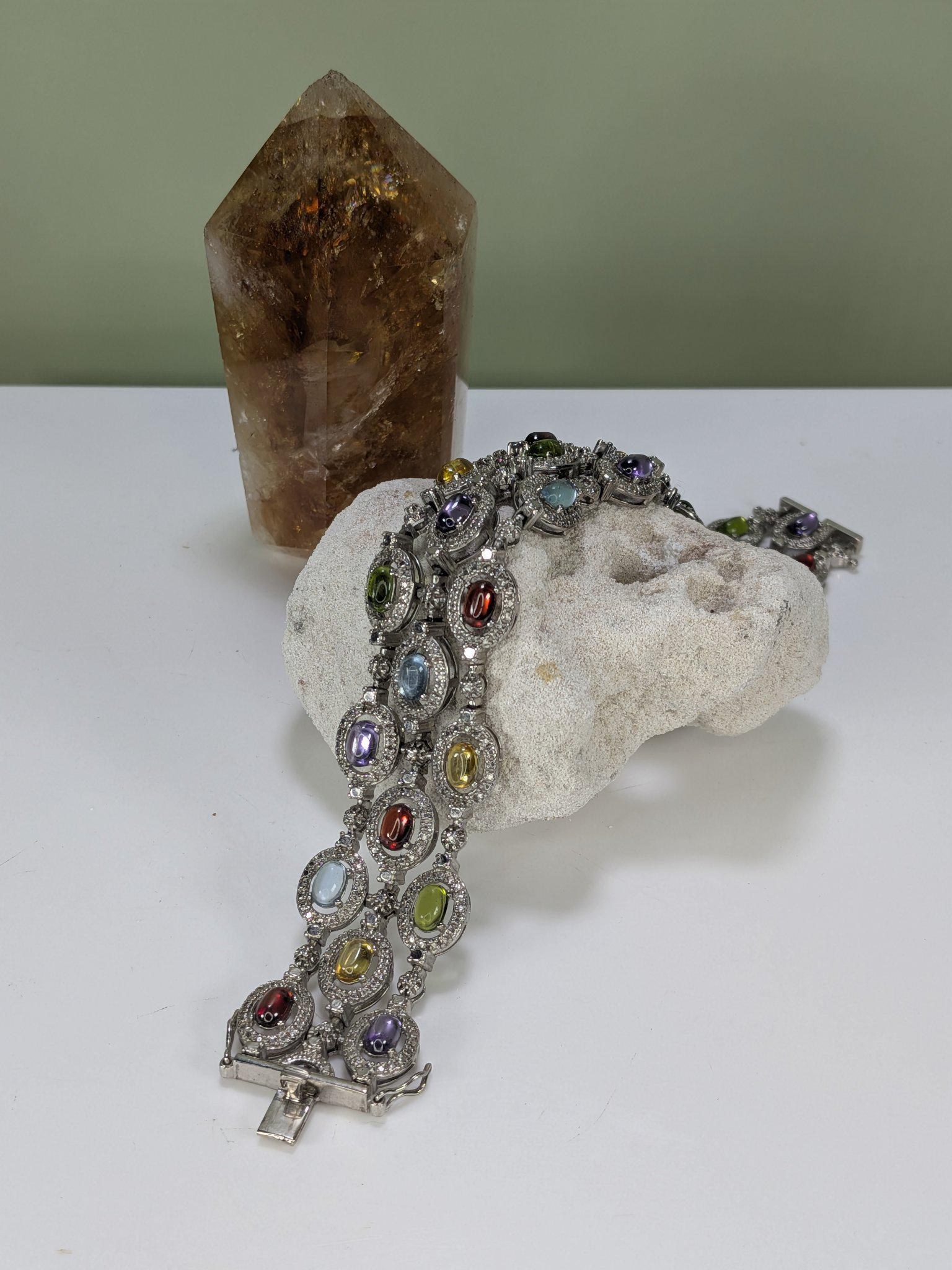 Vintage Estate Ross-Simons Sterling Silver Multi Gemstone Rainbow Bracelet view 5