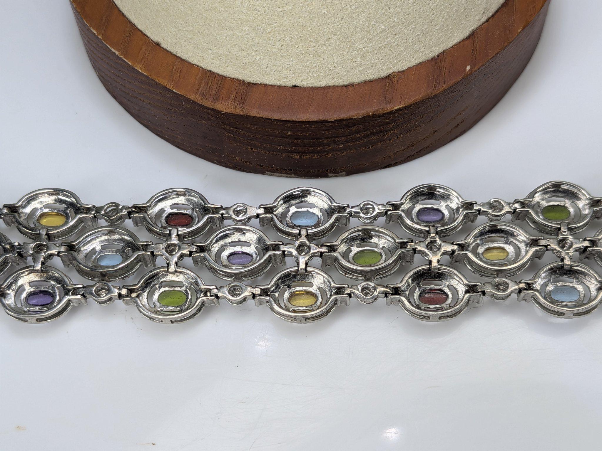 Vintage Estate Ross-Simons Sterling Silver Multi Gemstone Rainbow Bracelet view 6
