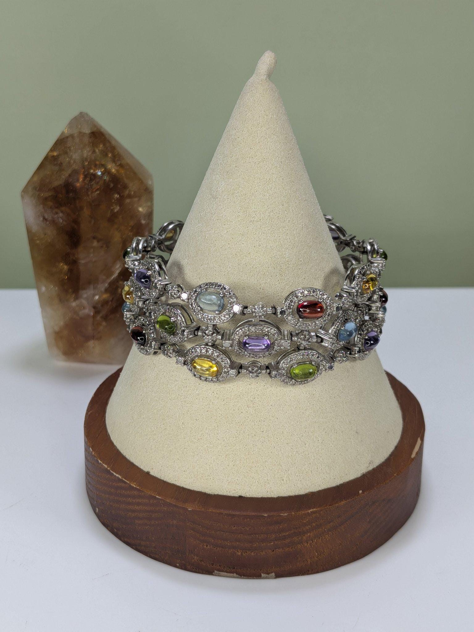 Vintage Estate Ross-Simons Sterling Silver Multi Gemstone Rainbow Bracelet view 8