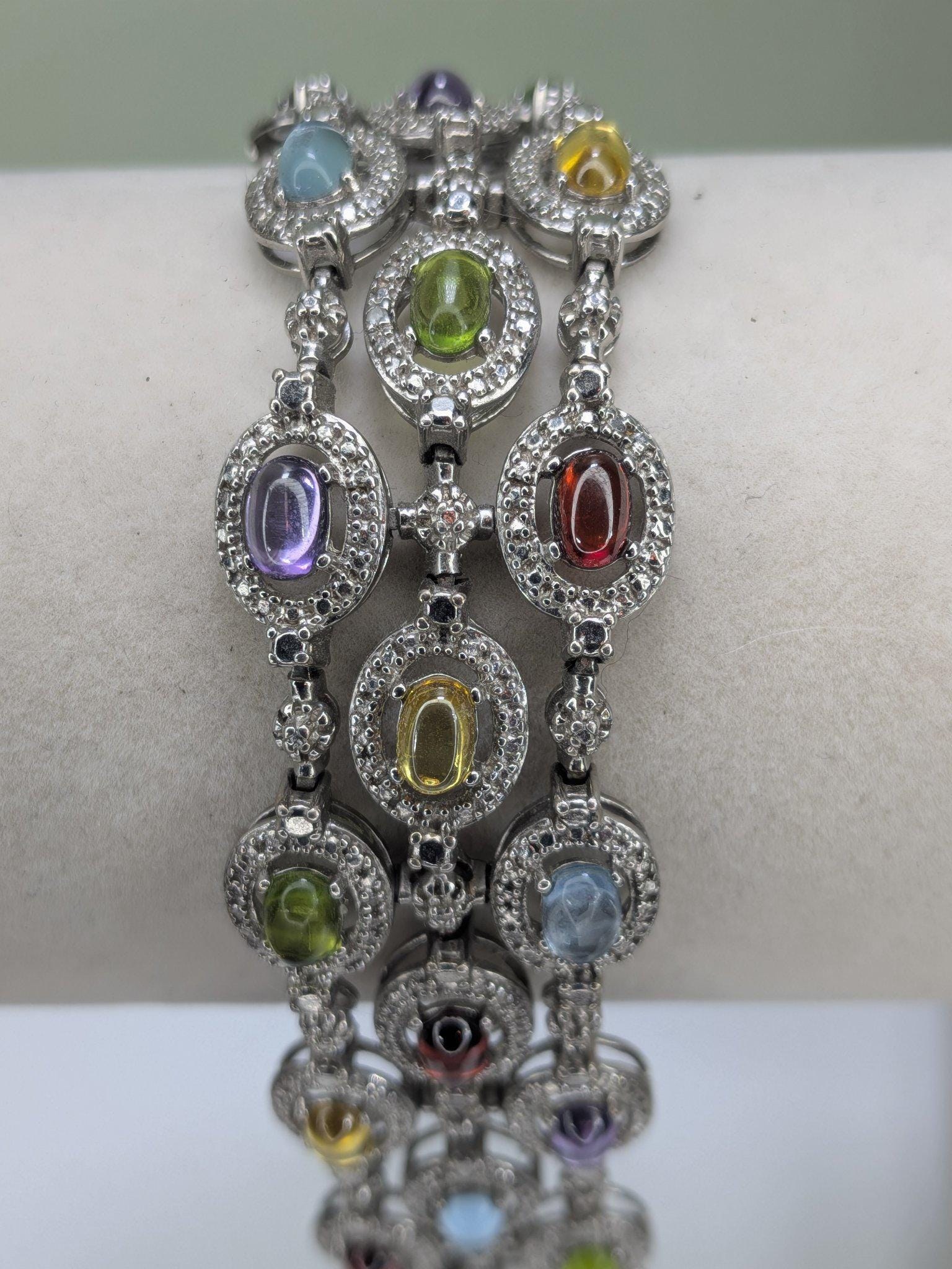 Vintage Estate Ross-Simons Sterling Silver Multi Gemstone Rainbow Bracelet view 9