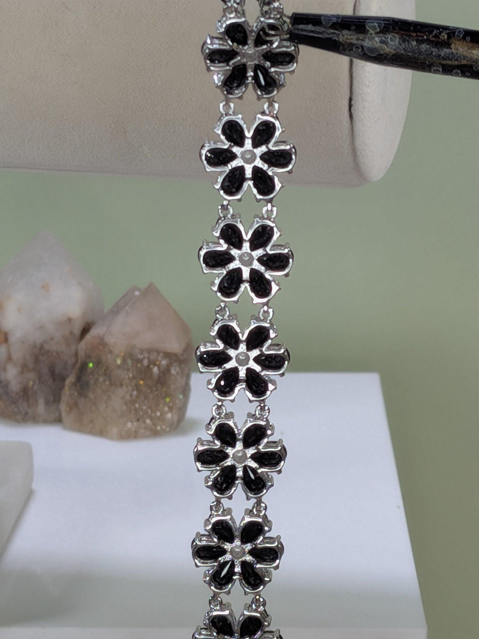 Estate JTV Black Spinel Flower Bracelet and Ring Set Sterling Silver view 5