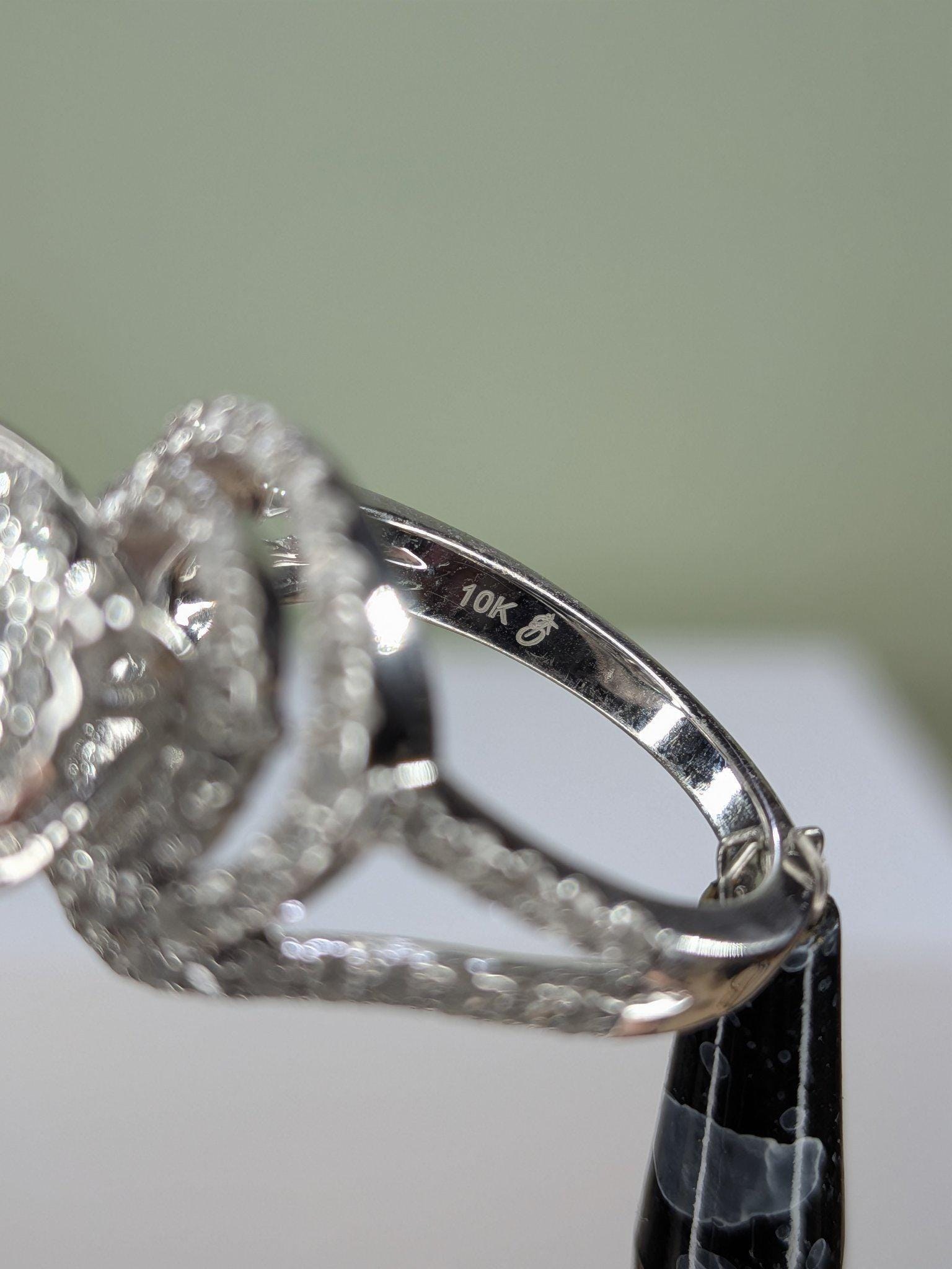 10K White Gold Diamond Swirl Halo Cluster Ring, Split Shank, Size 8 view 4