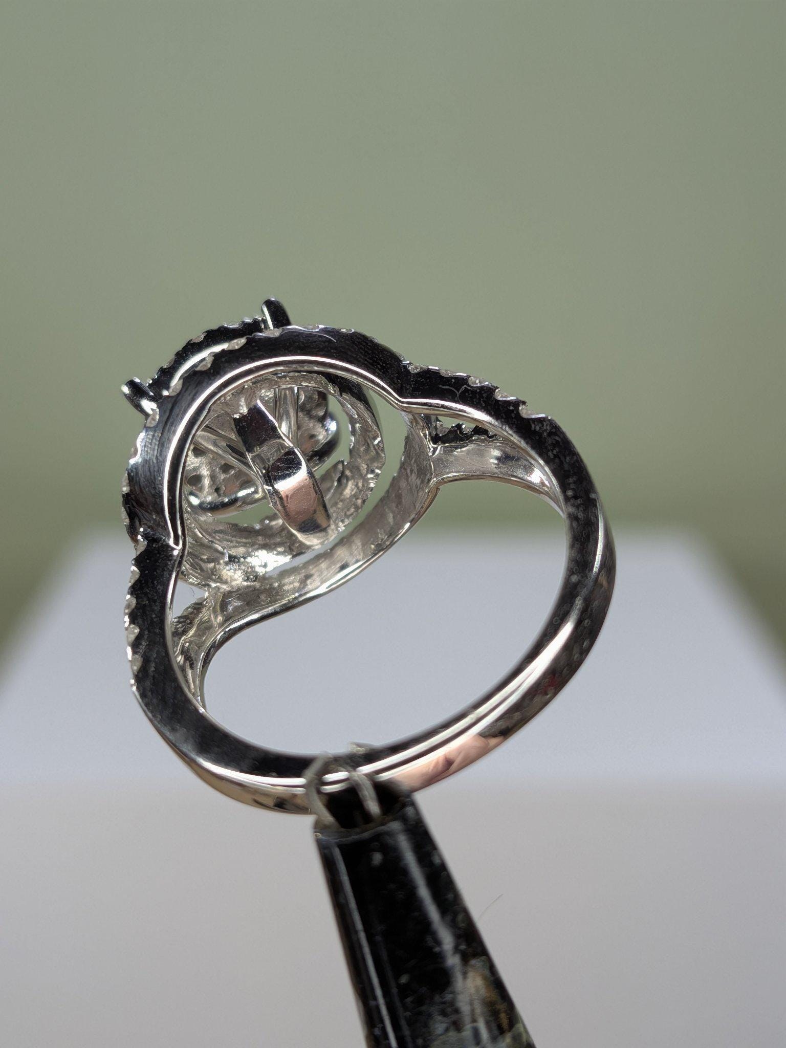 10K White Gold Diamond Swirl Halo Cluster Ring, Split Shank, Size 8 view 5