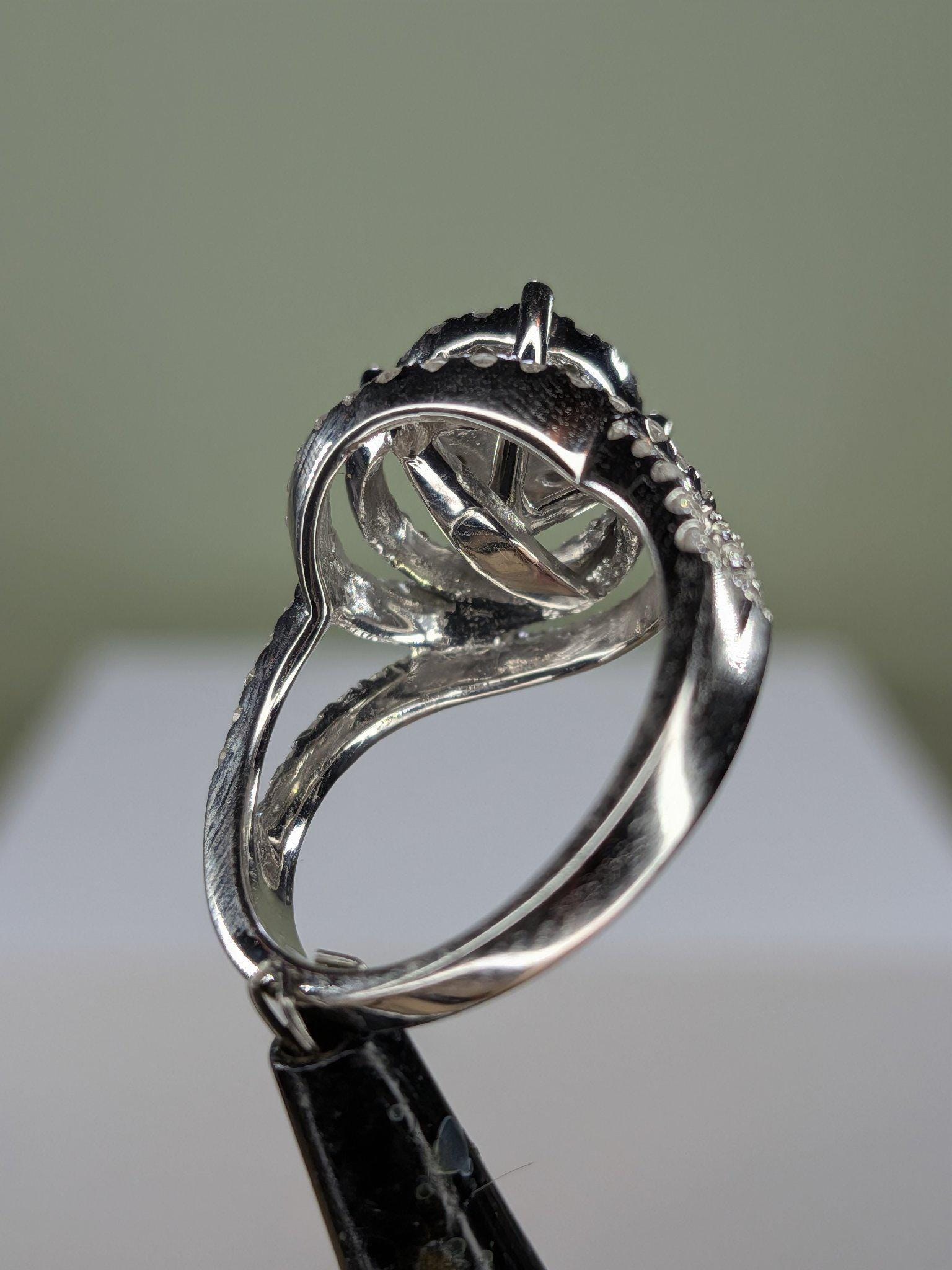 10K White Gold Diamond Swirl Halo Cluster Ring, Split Shank, Size 8 view 7