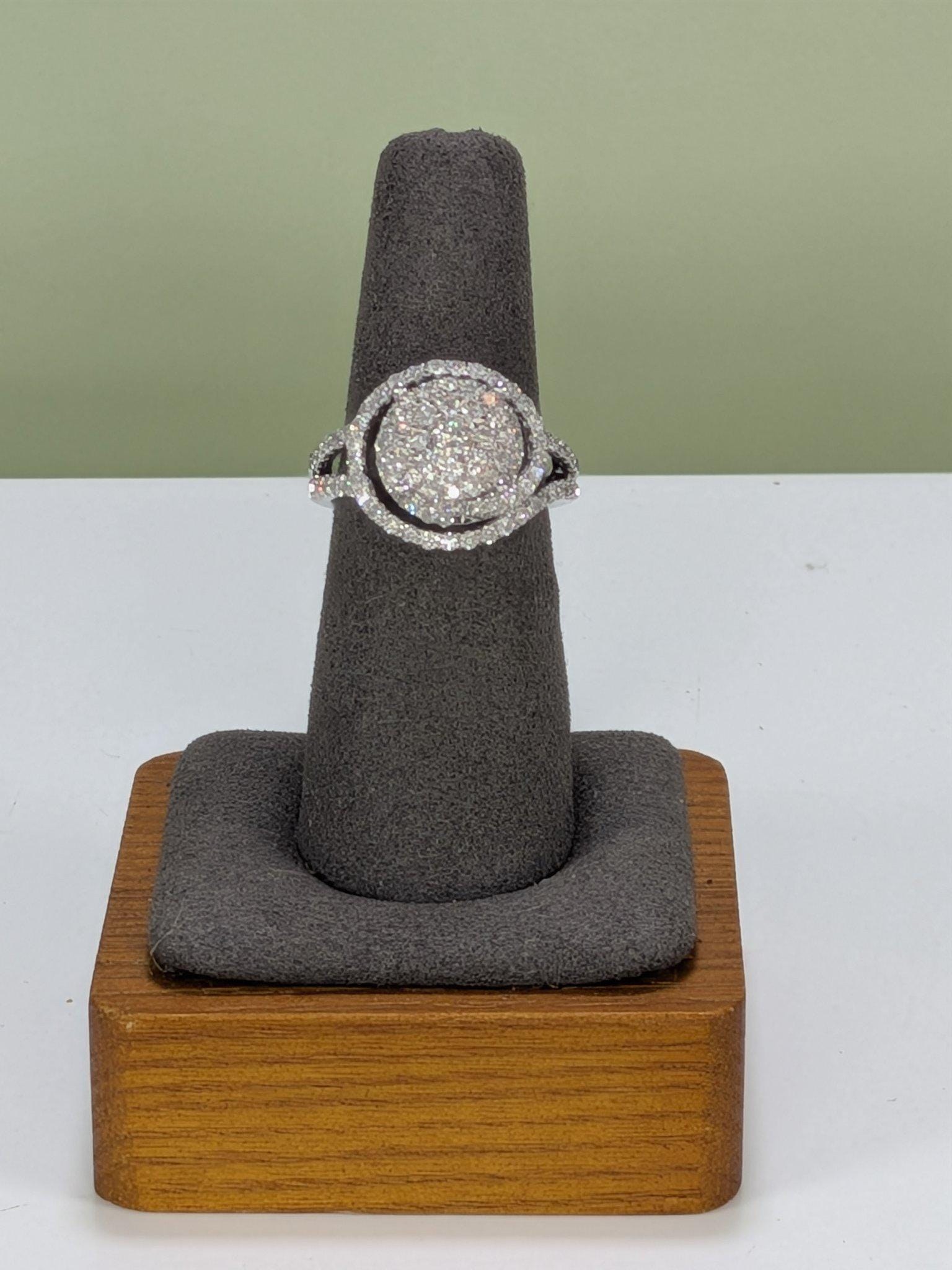 10K White Gold Diamond Swirl Halo Cluster Ring, Split Shank, Size 8 view 8
