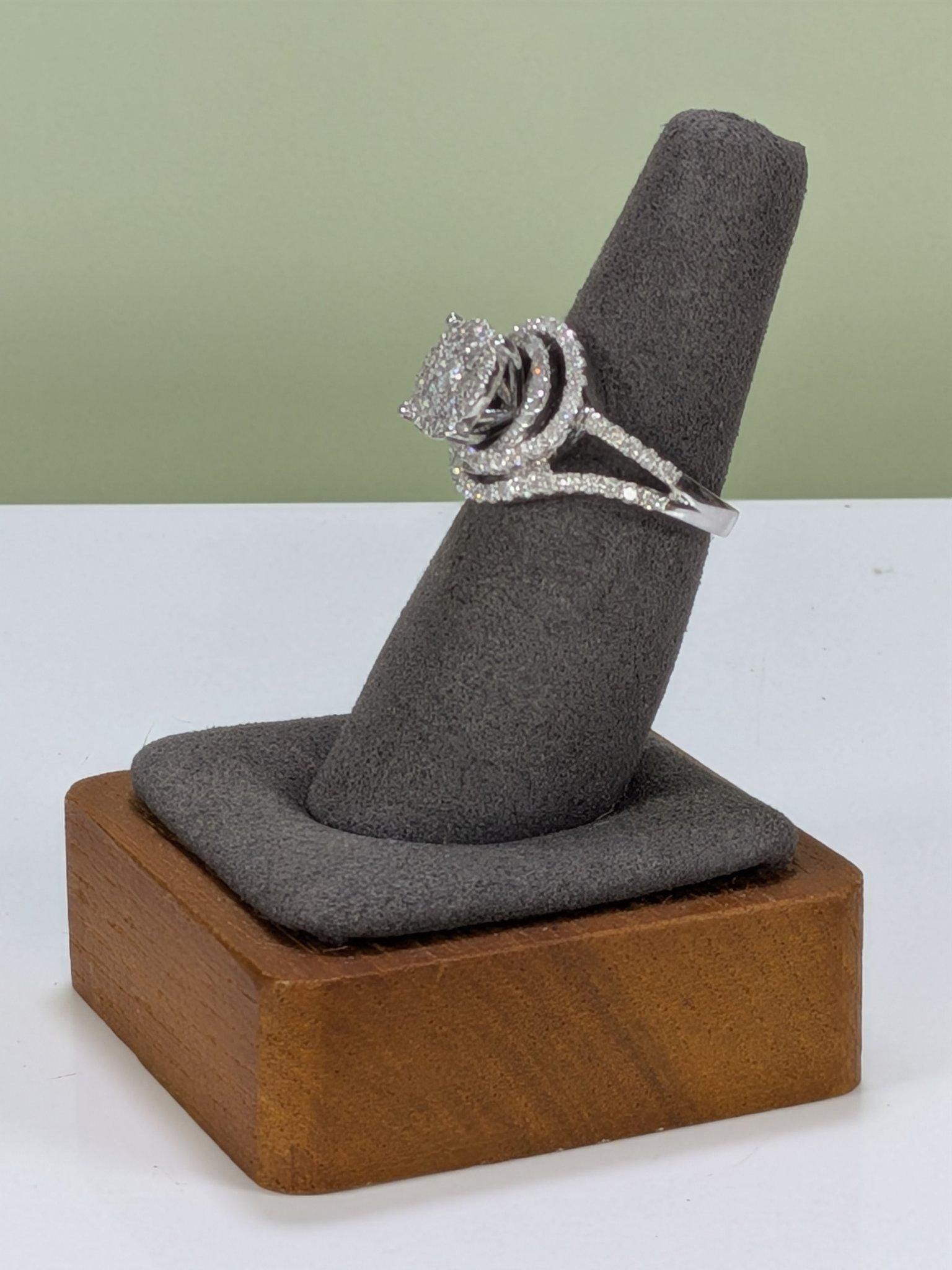 10K White Gold Diamond Swirl Halo Cluster Ring, Split Shank, Size 8 view 10