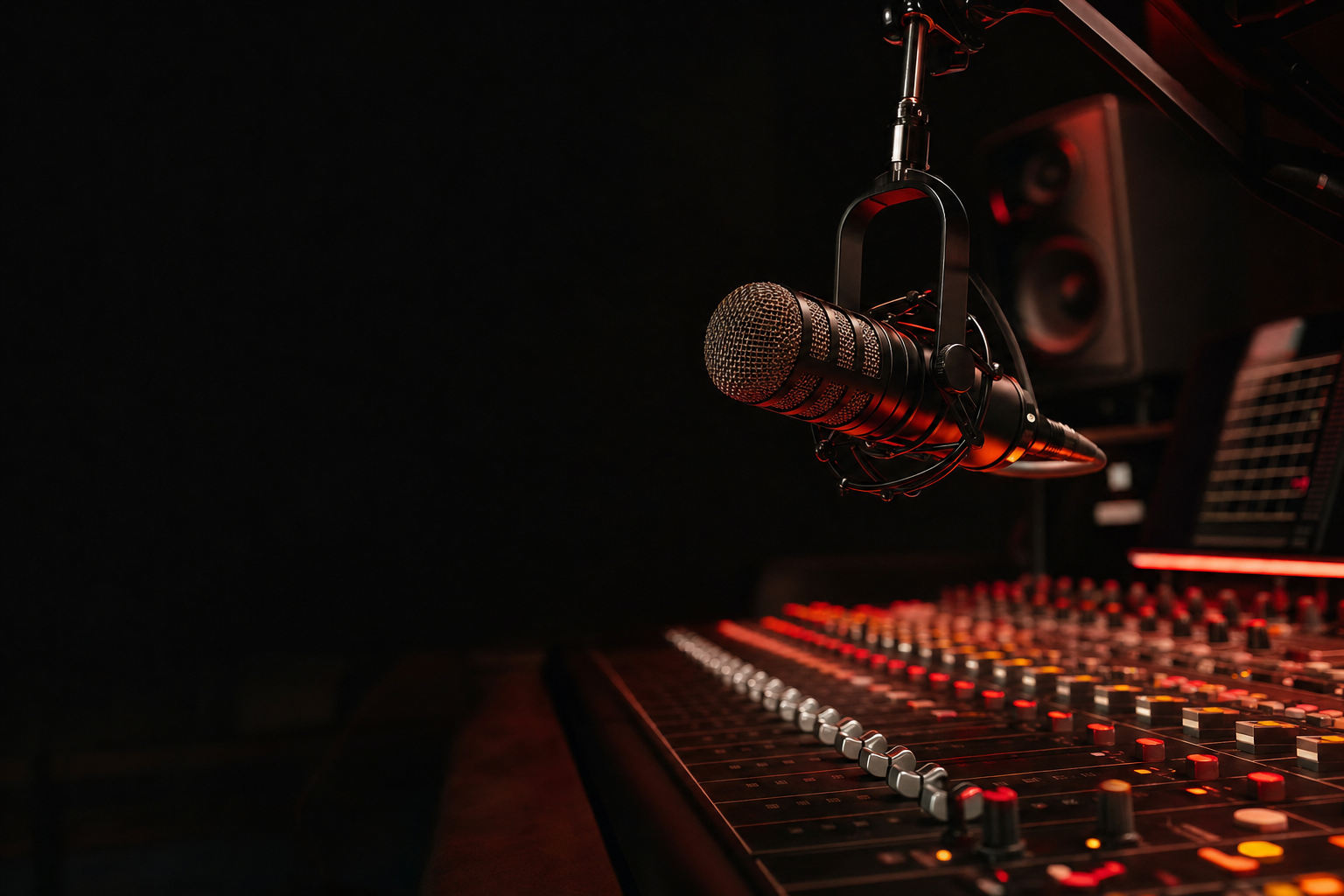 Broadcast microphone over a professional mixing console