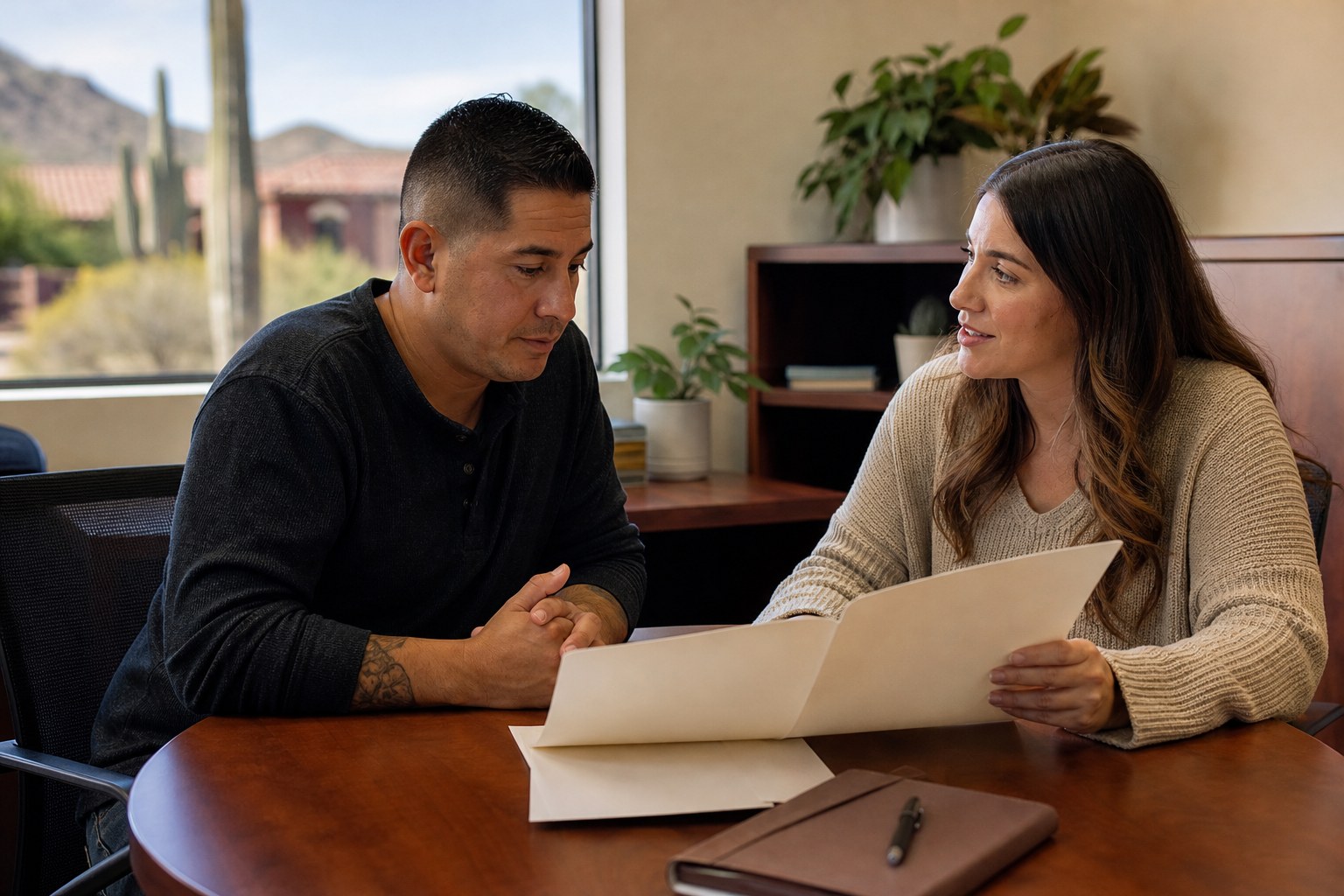Veteran and school adviser reviewing training options