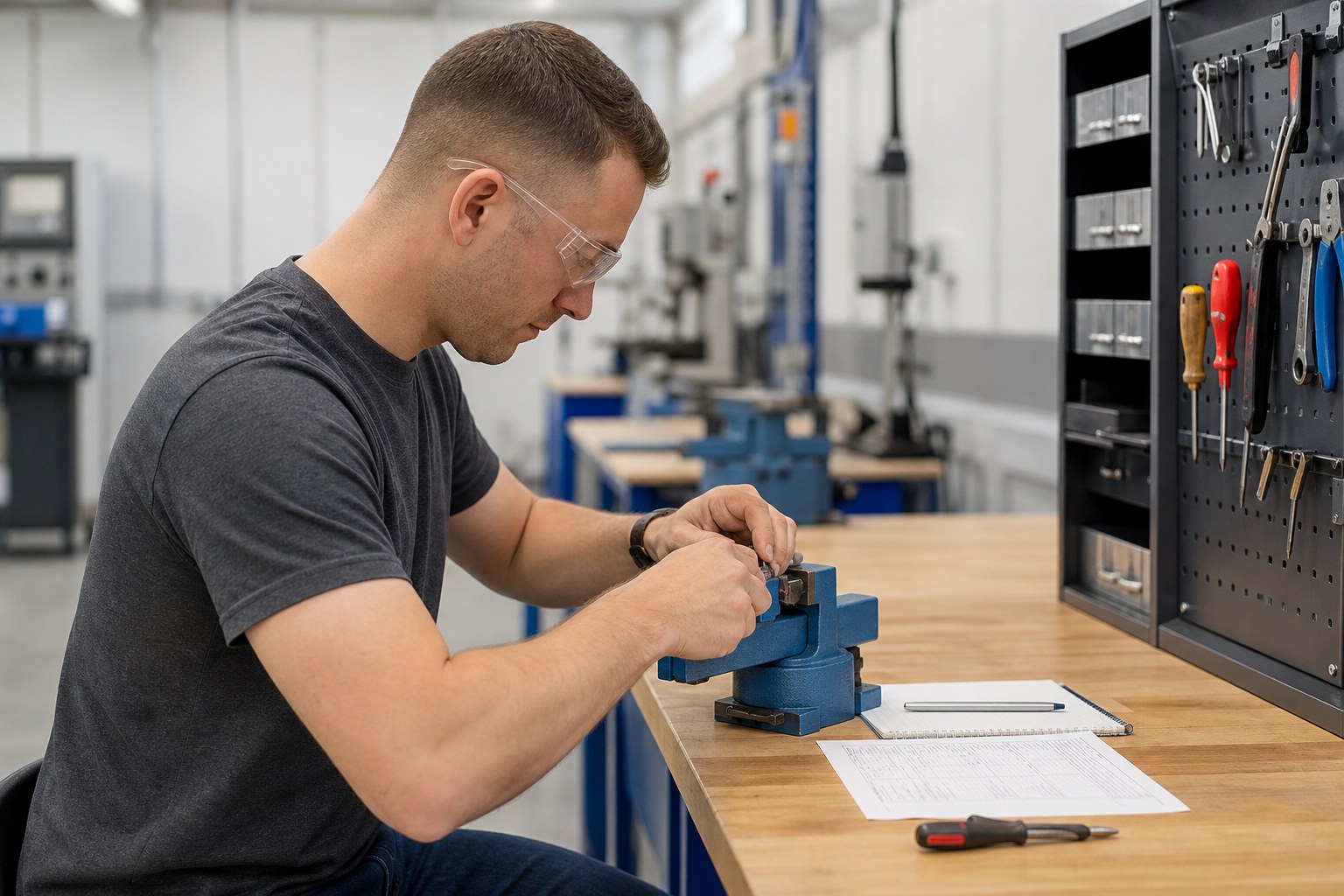 Student practicing a hands-on technical skill in a workshop