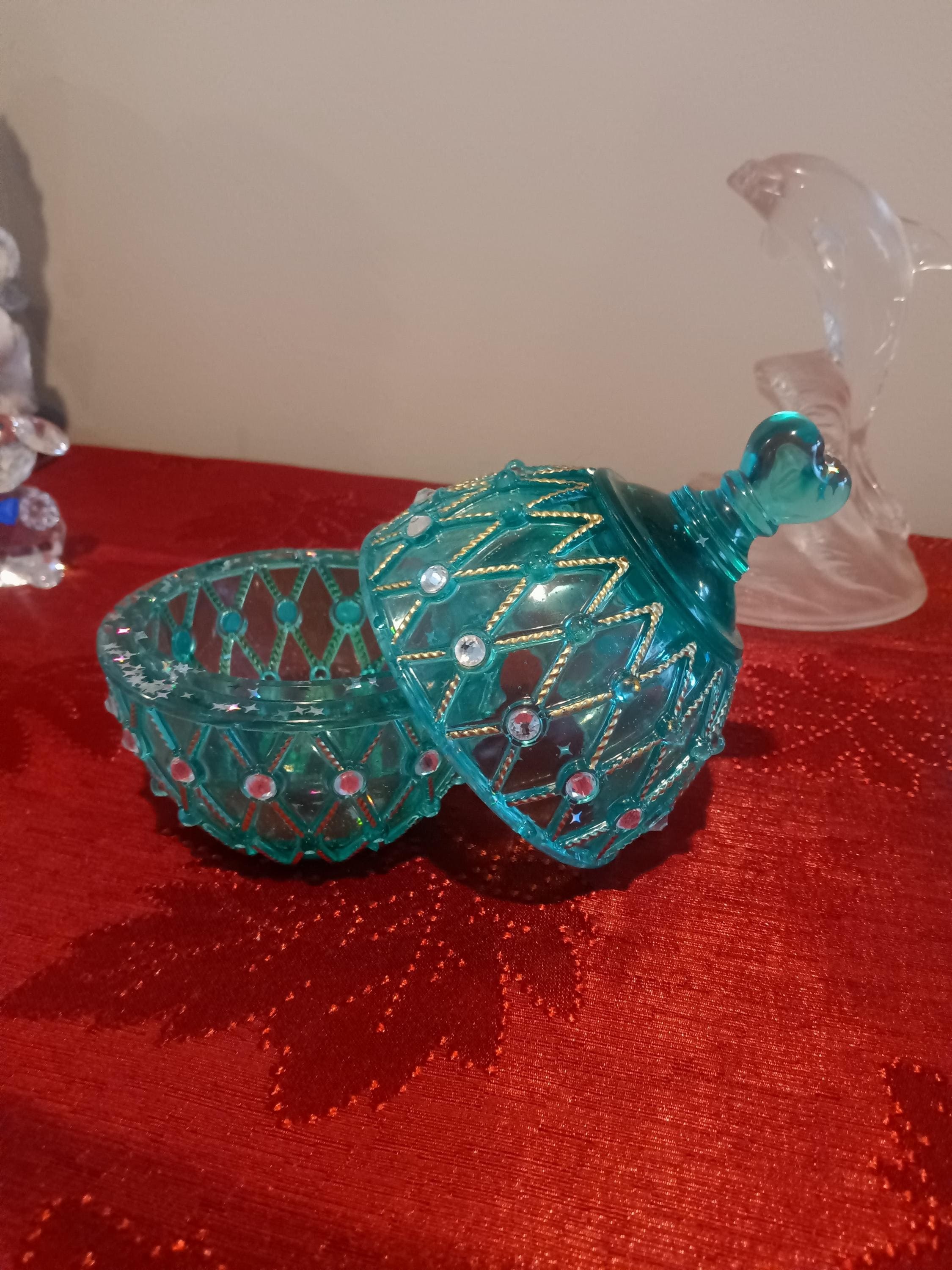 Handmade Resin Faberge Egg Jar, Decorative Jewelry Storage with Lid