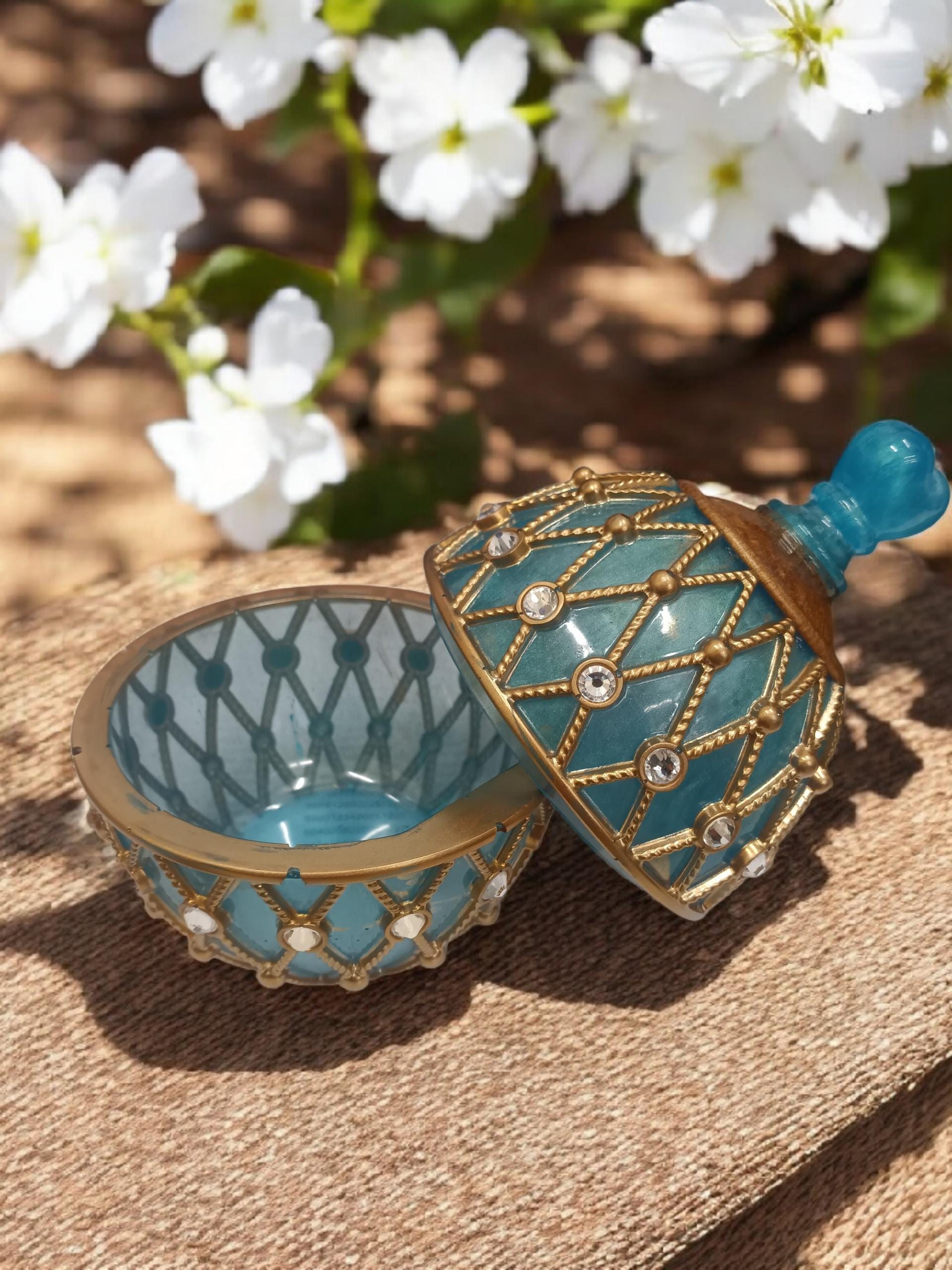 Handmade Resin Faberge Egg Jar, Decorative Jewelry Storage with Lid, view 4