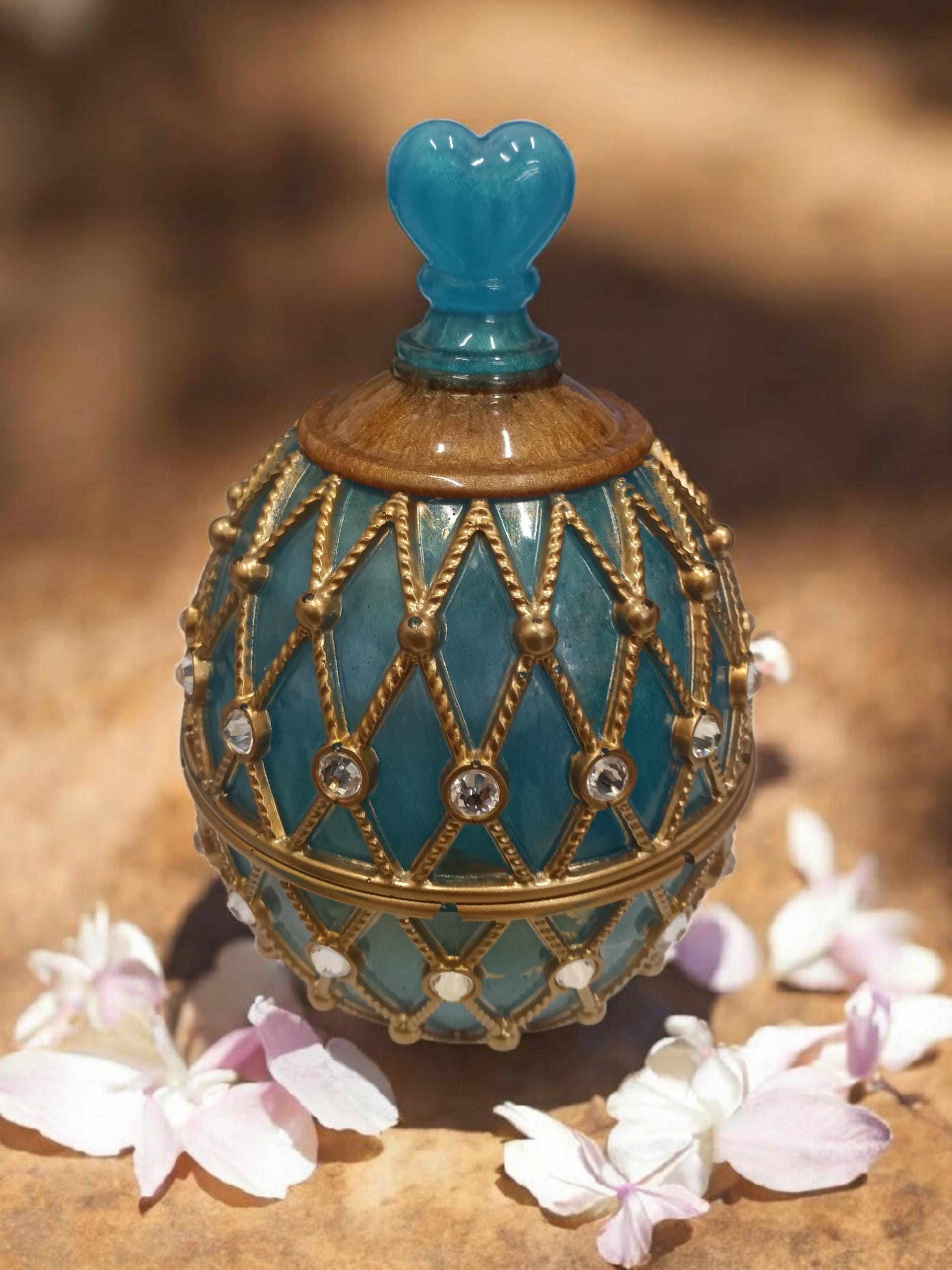 Handmade Resin Faberge Egg Jar, Decorative Jewelry Storage with Lid, view 2