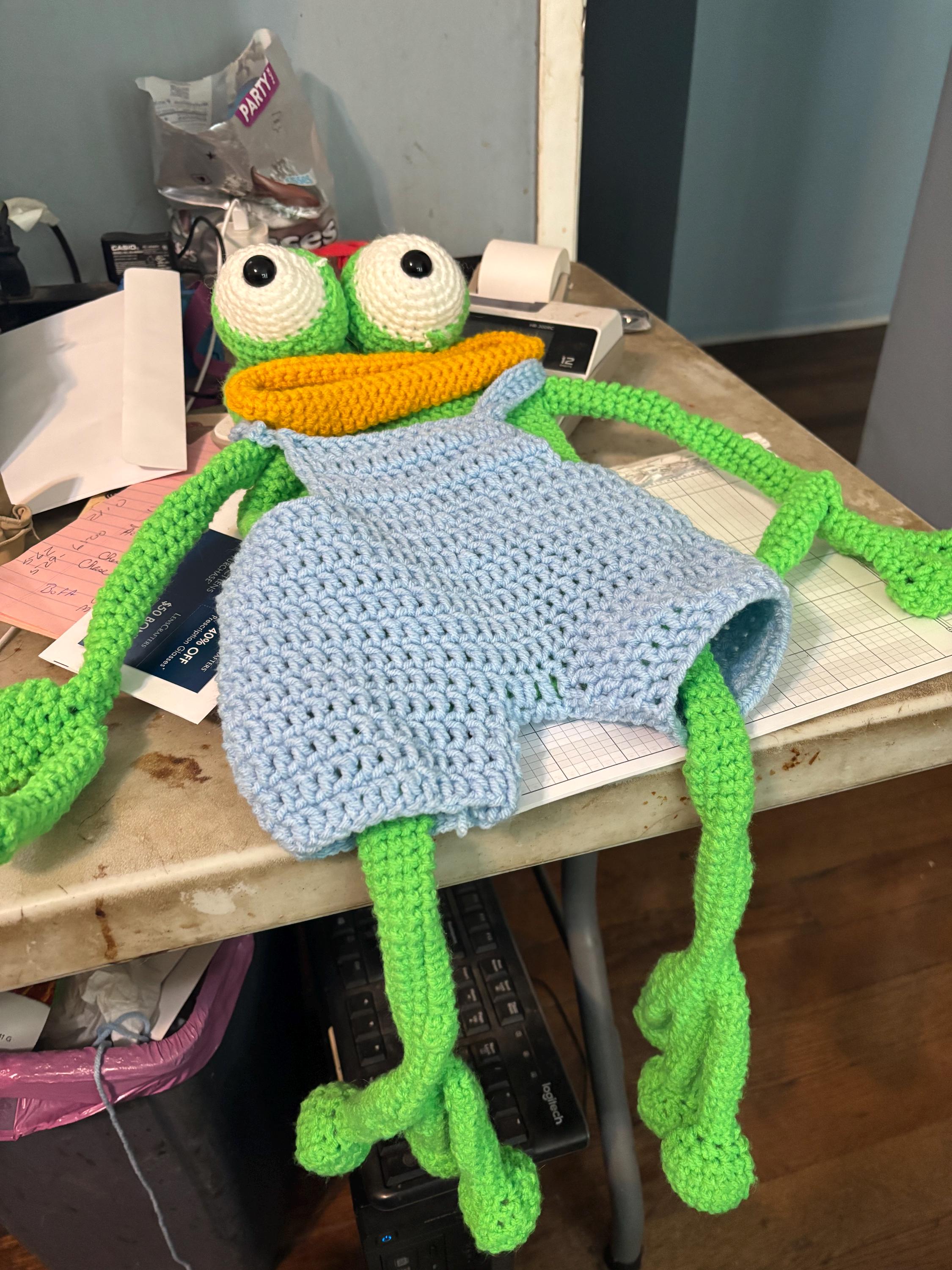 Big mouth Frog book bag handmade crochet piece